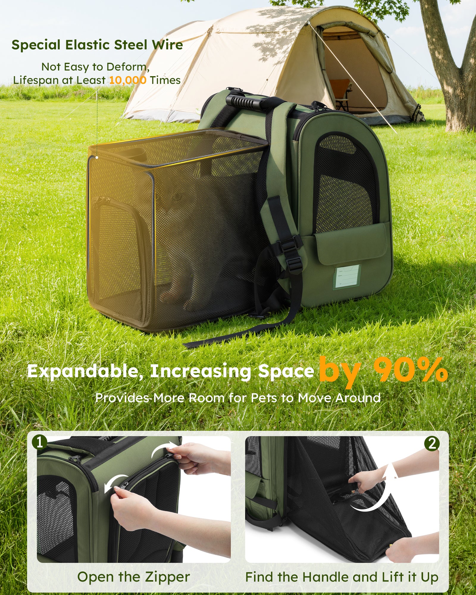 Pecute Expandable Breathable Mesh Cat Backpack Carrier (Green)