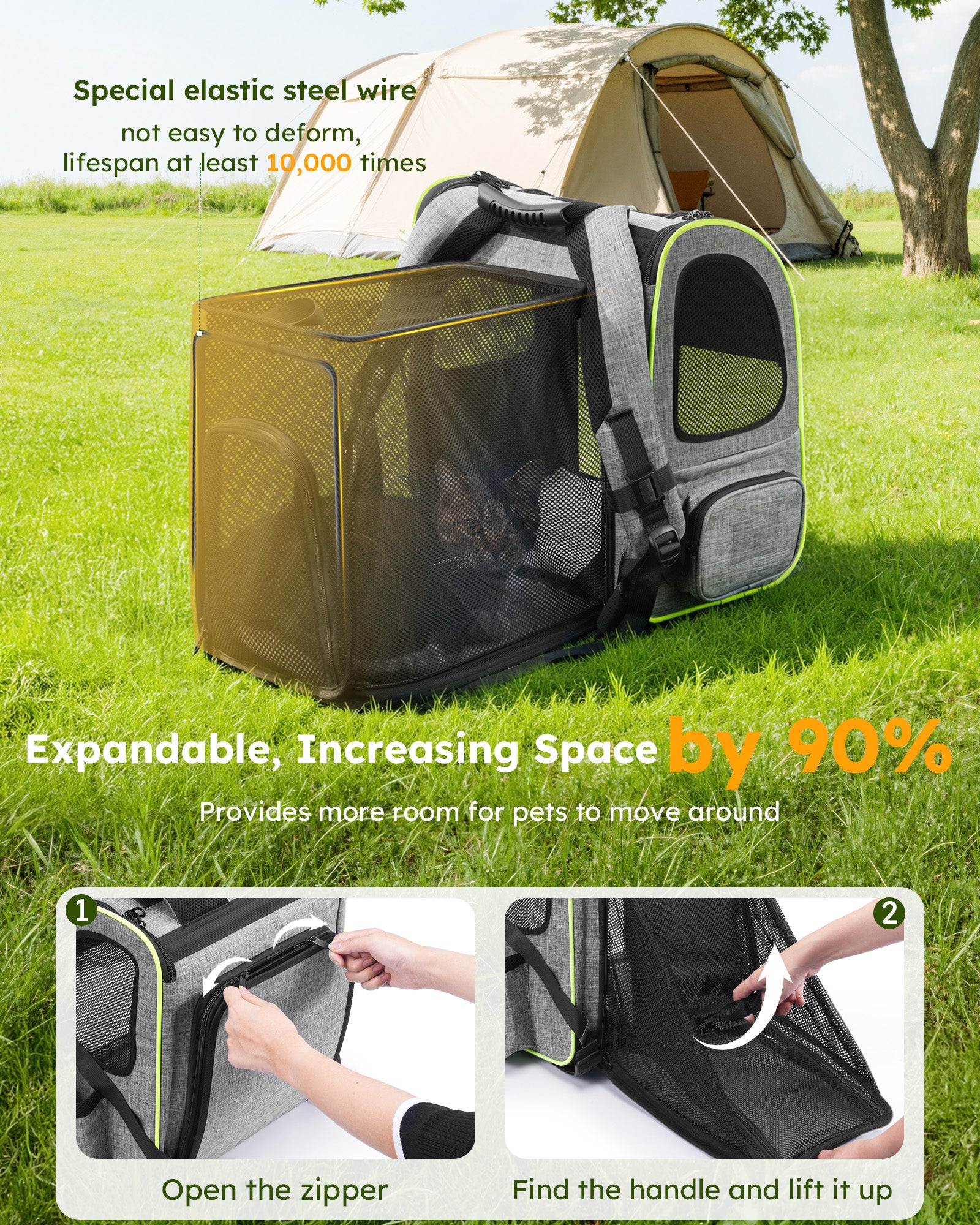 Pecute Portable respirant sac à dos extensible chat transporteur chien sac à dos (gris)