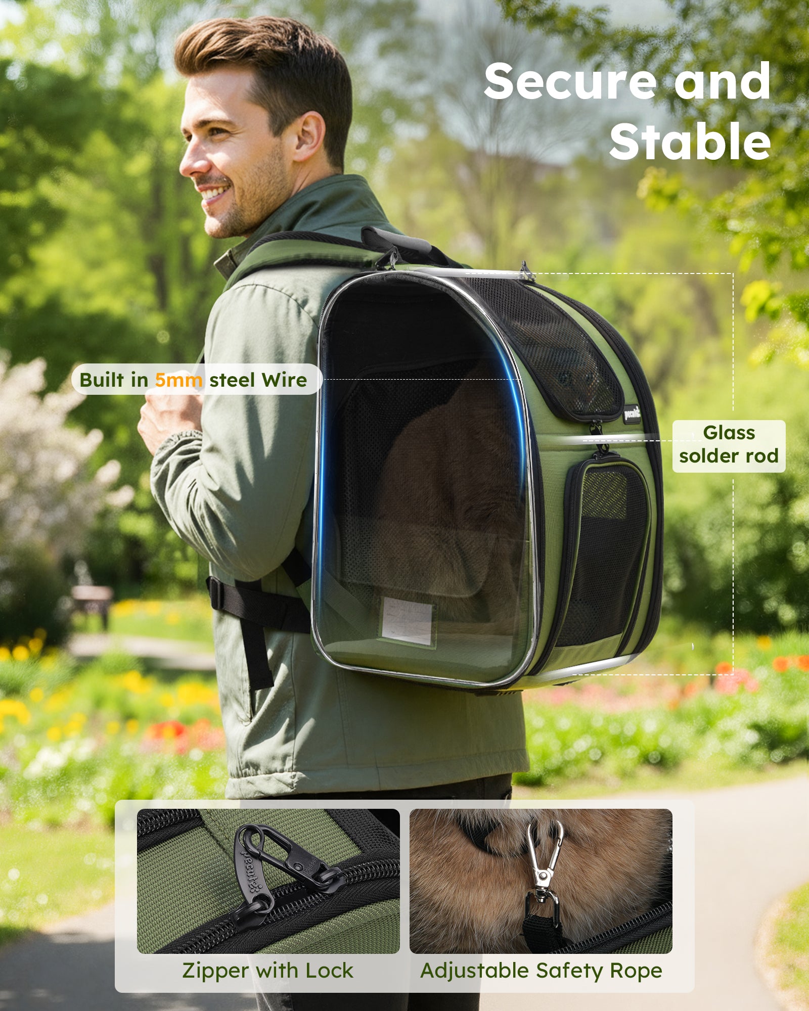 Pecute Expandable Breathable Mesh Cat Backpack Carrier (Green)