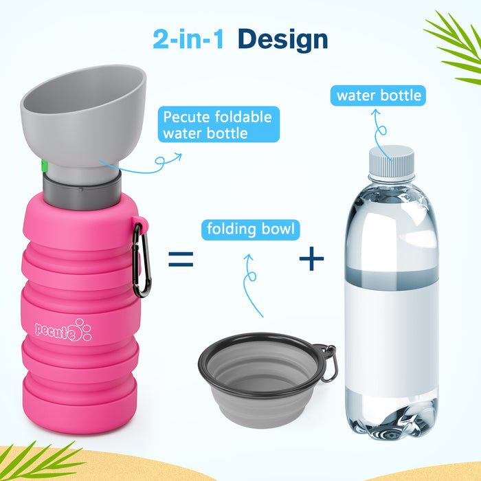 Pecute Foldable Dog Water Bottle 850ml (Pink)