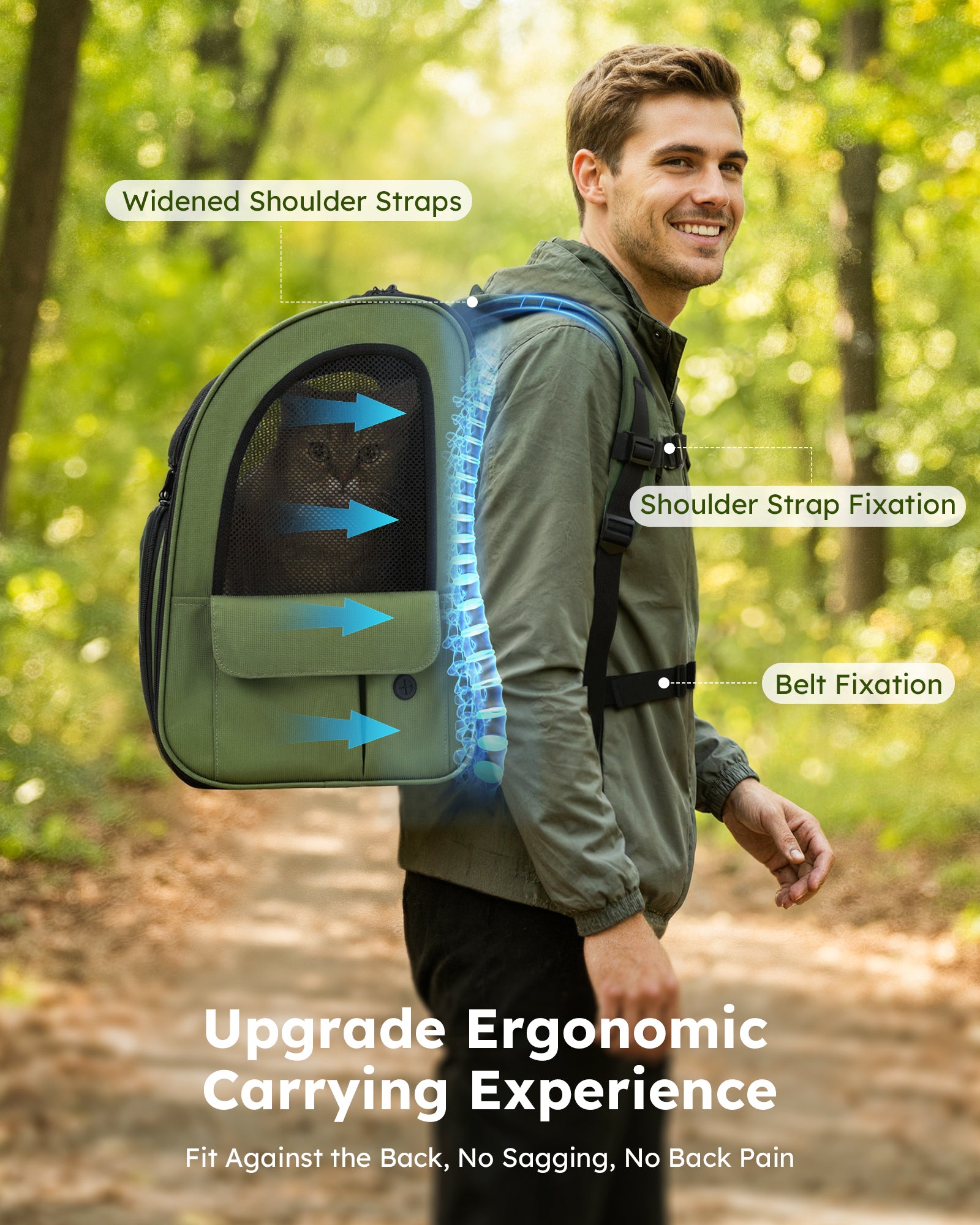 Pecute Expandable Breathable Mesh Cat Backpack Carrier (Green)