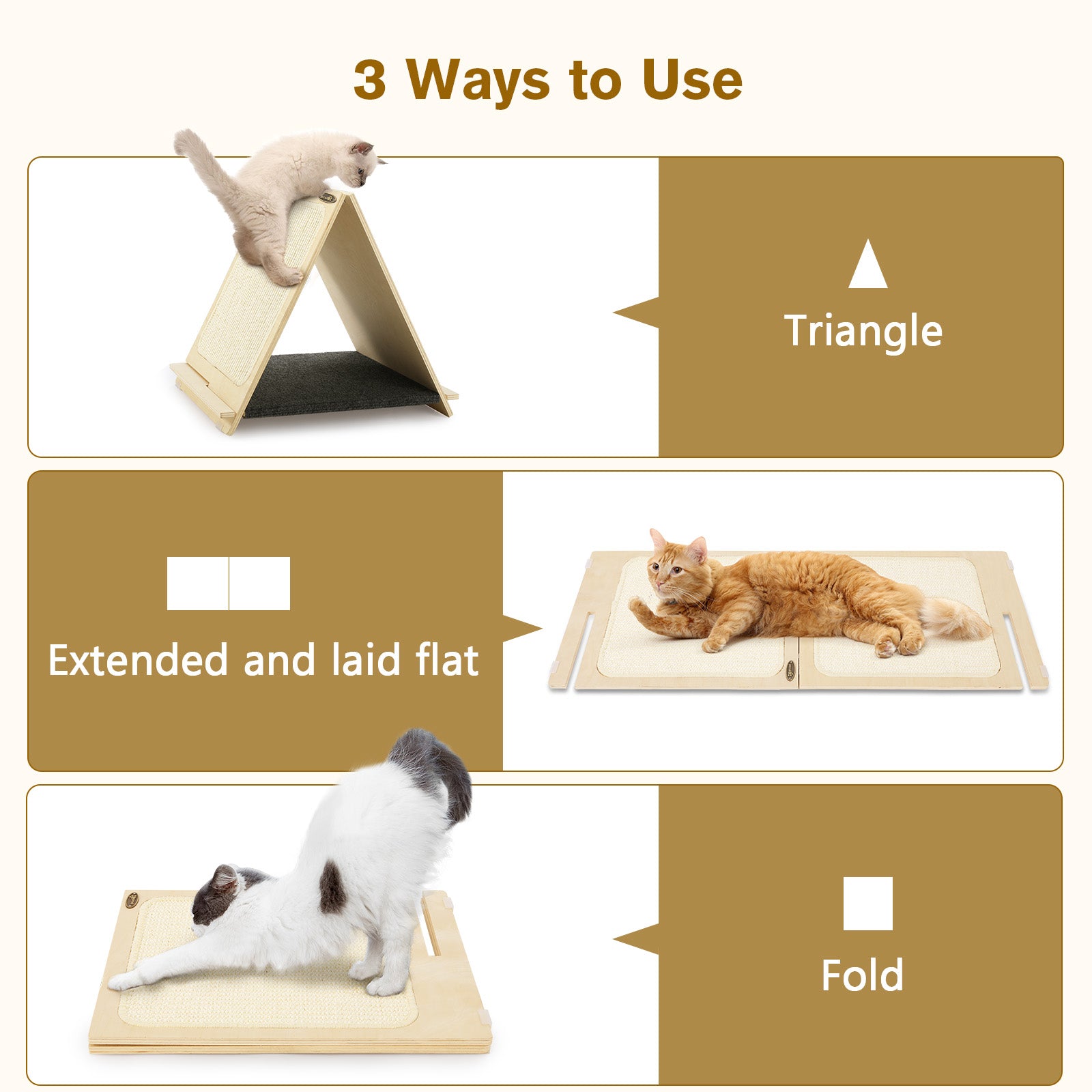 Pecute Grattoir triangulaire pour chat, tapis à gratter pliable en sisal tissé double face