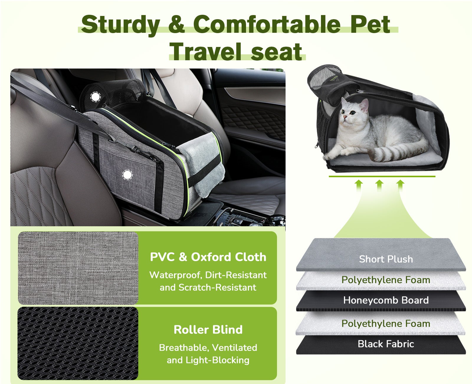 Sac de transport pour animaux de compagnie avec accoudoir central de voiture Pecute gris