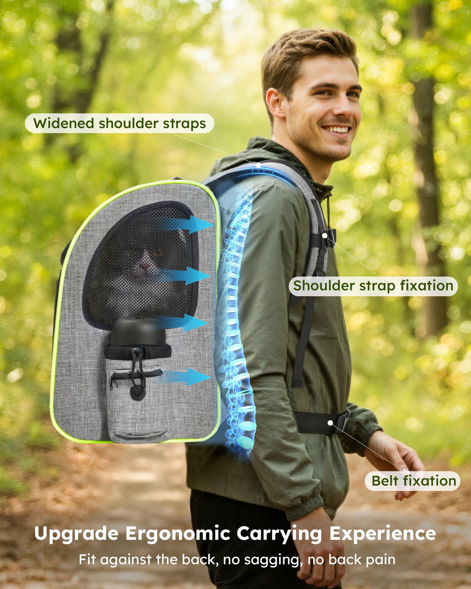 Pecute Portable respirant sac à dos extensible chat transporteur chien sac à dos (gris)
