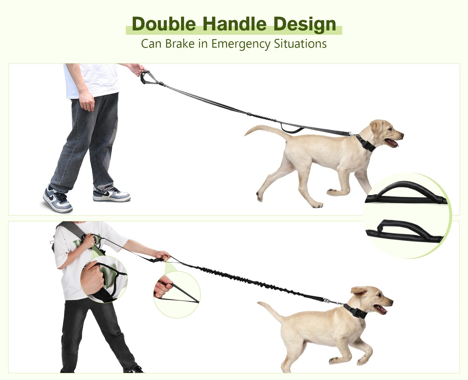 Pecute Laisse mains libres pour chien avec sac à bandoulière confortable pour la marche et le jogging