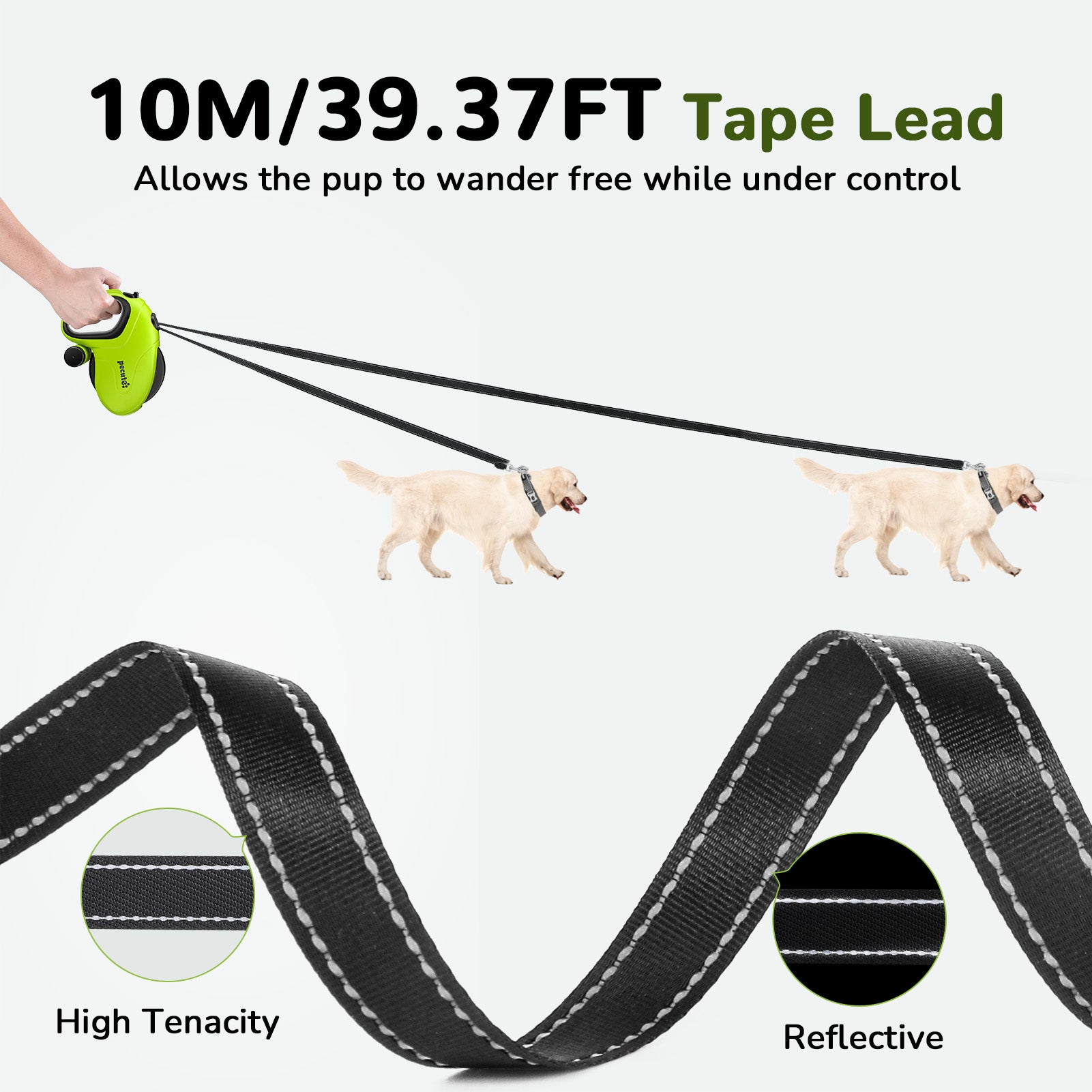 Pecute 32ft Retractable Dog Leash with Reflective Strips with  Poop Bag