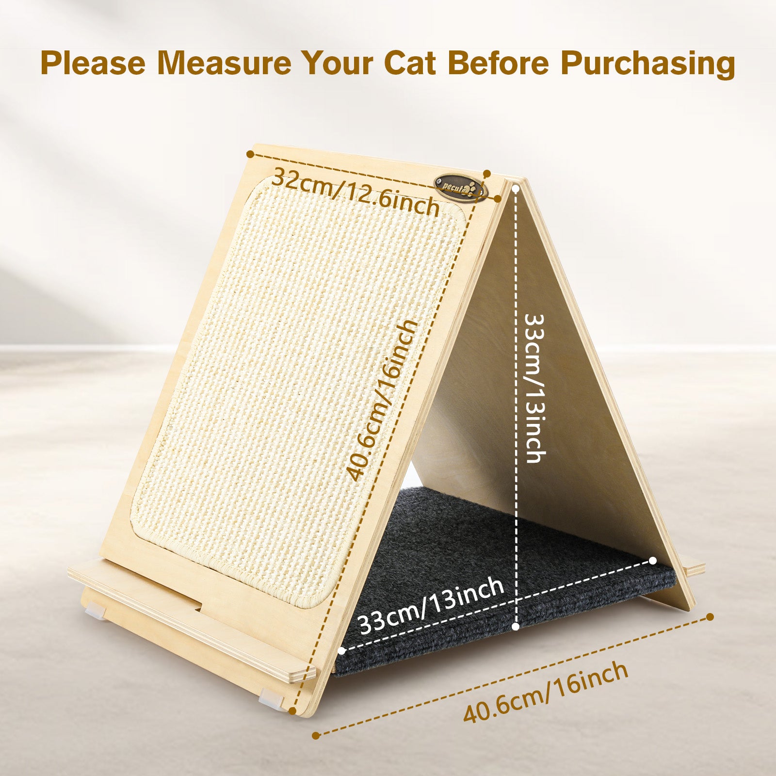 Pecute Triangle Cat Scratcher, Double-Sided Woven Sisal Foldable Cat Scratching Pad