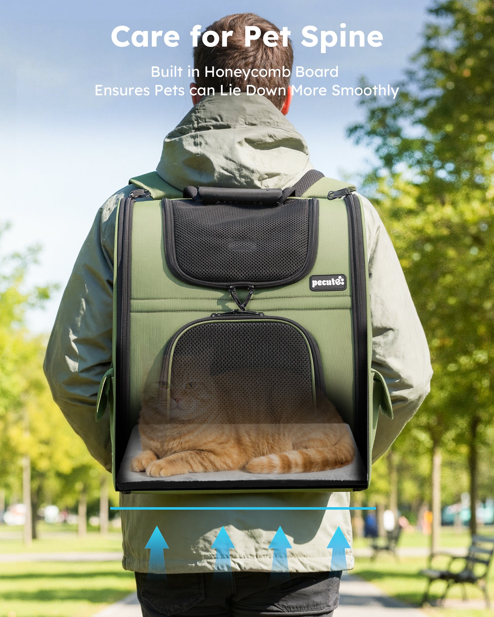 Pecute Expandable Breathable Mesh Cat Backpack Carrier (Green)