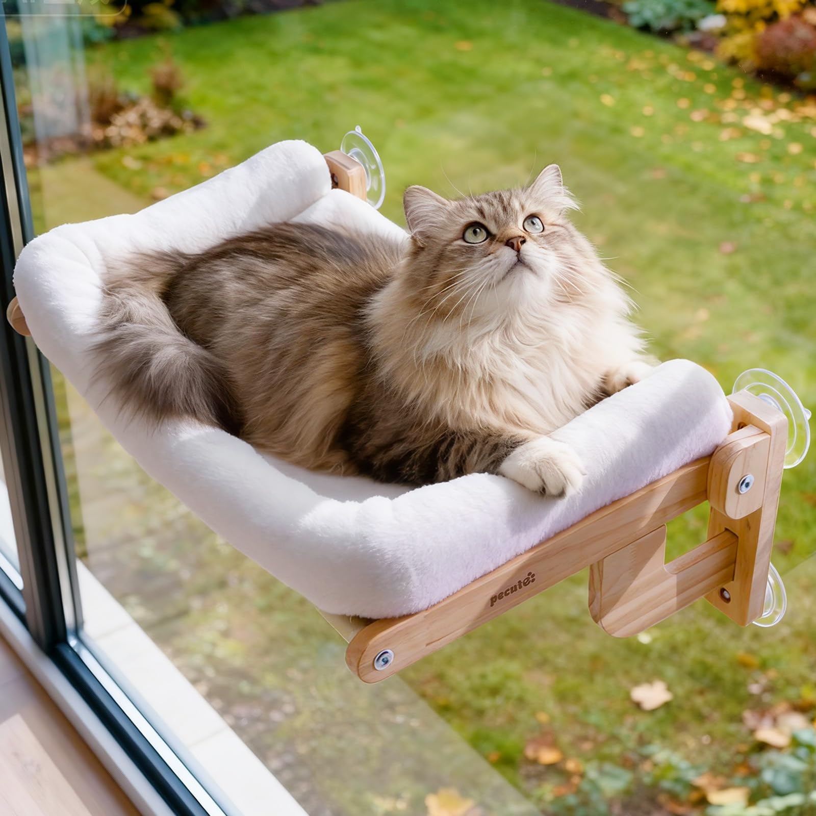 Pecute Cat Window Hammock Foldable, Cat Bed with Soft Cushion Grey, 26" L