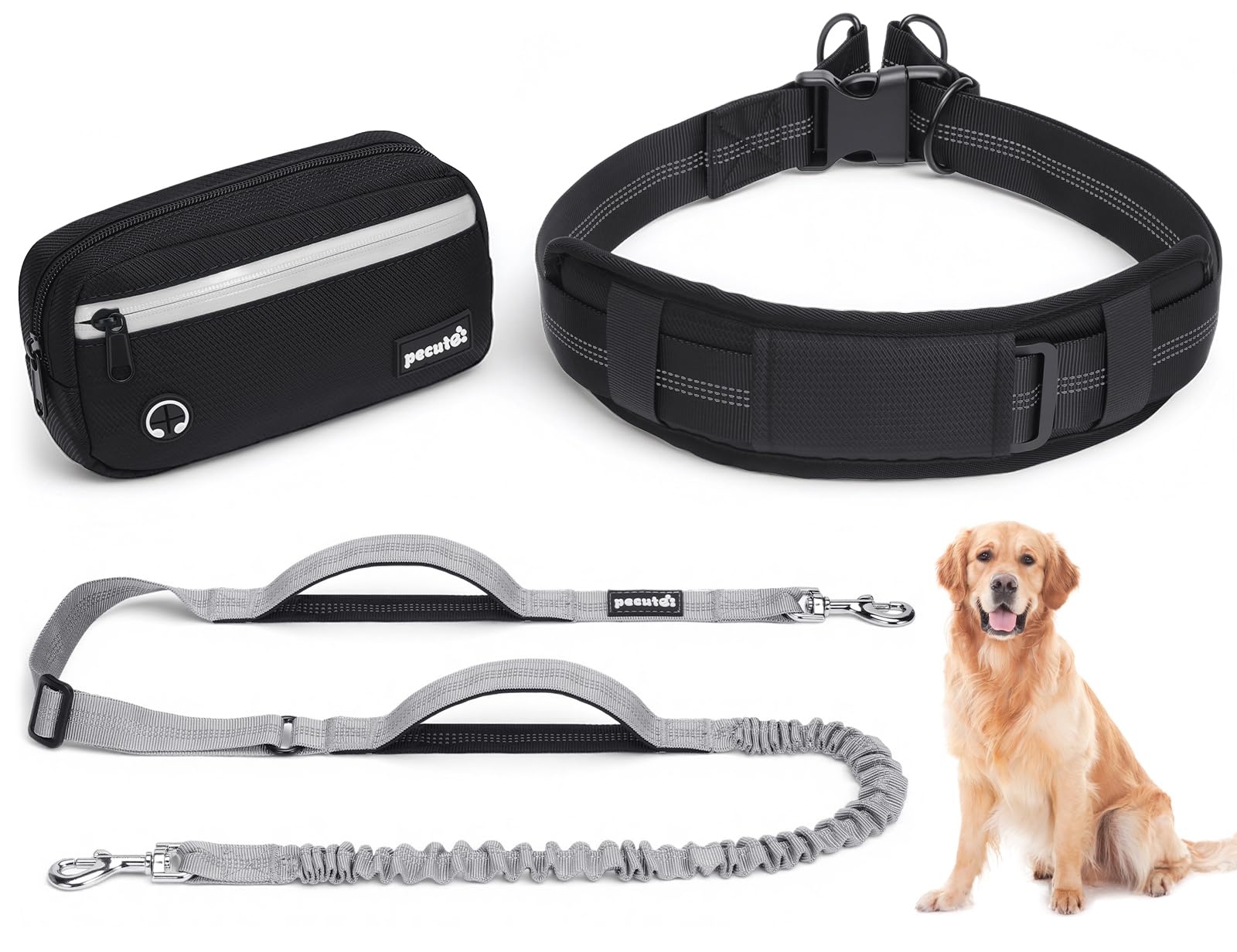 Dog Leash Hands Free, Waist Leash for Dog Walking with Pouch Removable| Shock Absorbing Bungee| Thickened Lumbar pad & Comfortable Dual Handles| Dog Running and Training,for 33-120lbs Dogs