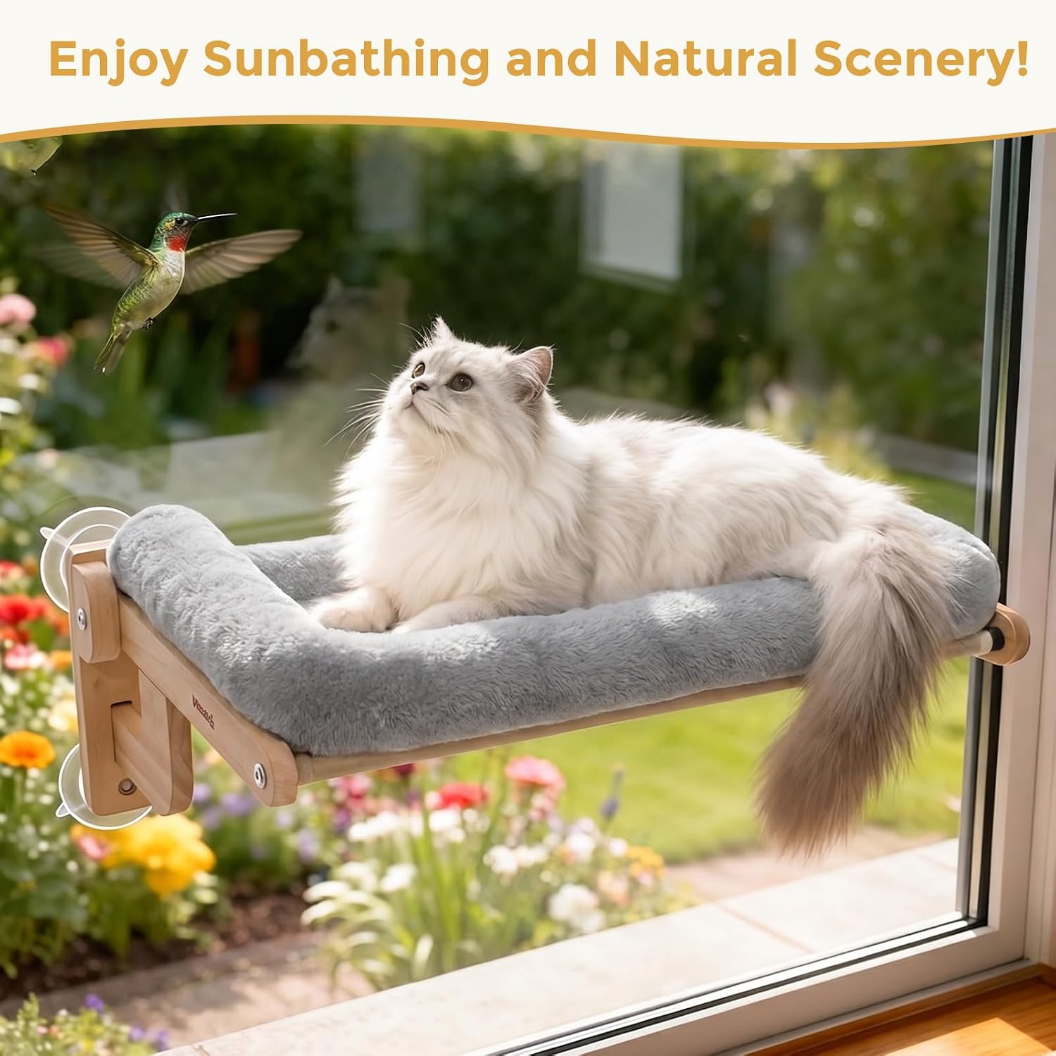 Pecute Cat Window Hammock Foldable, Cat Bed with Soft Cushion Grey, 26" L