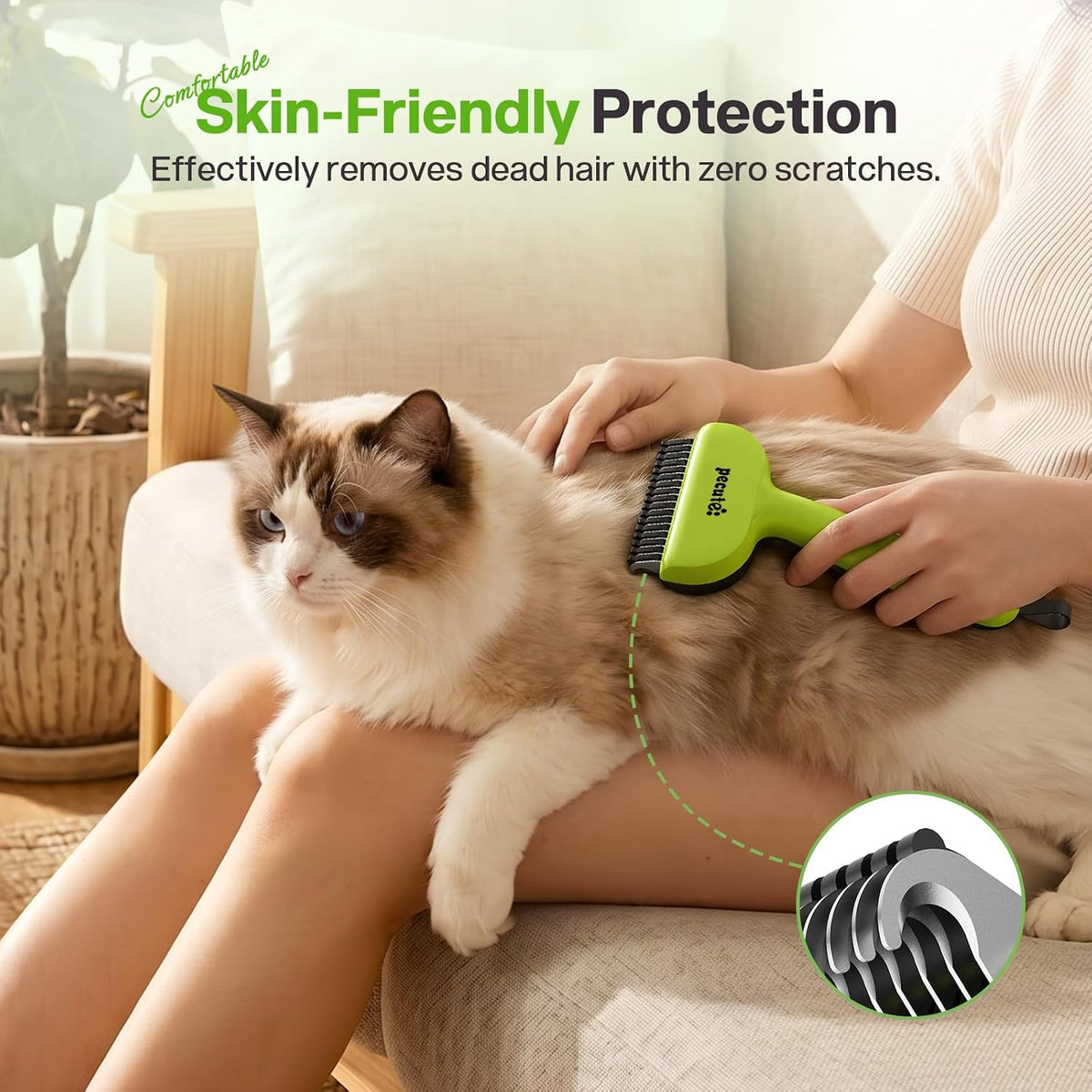 Pecute Self-Cleaning Undercoat Rake for Dogs Cats with Long/Double Coats