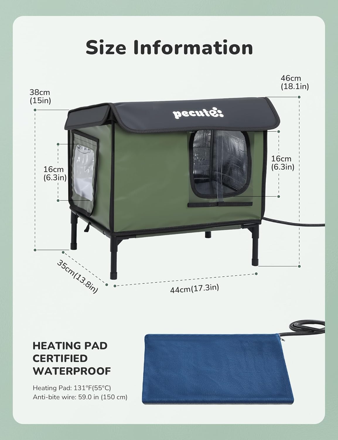 Pecute Heated Outdoor Cat House with Heating Pad
