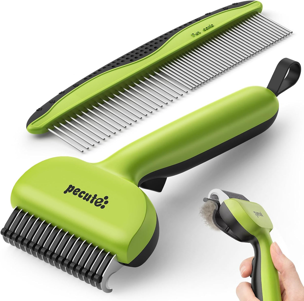 Pecute Self-Cleaning Undercoat Rake for Dogs Cats with Long/Double Coats