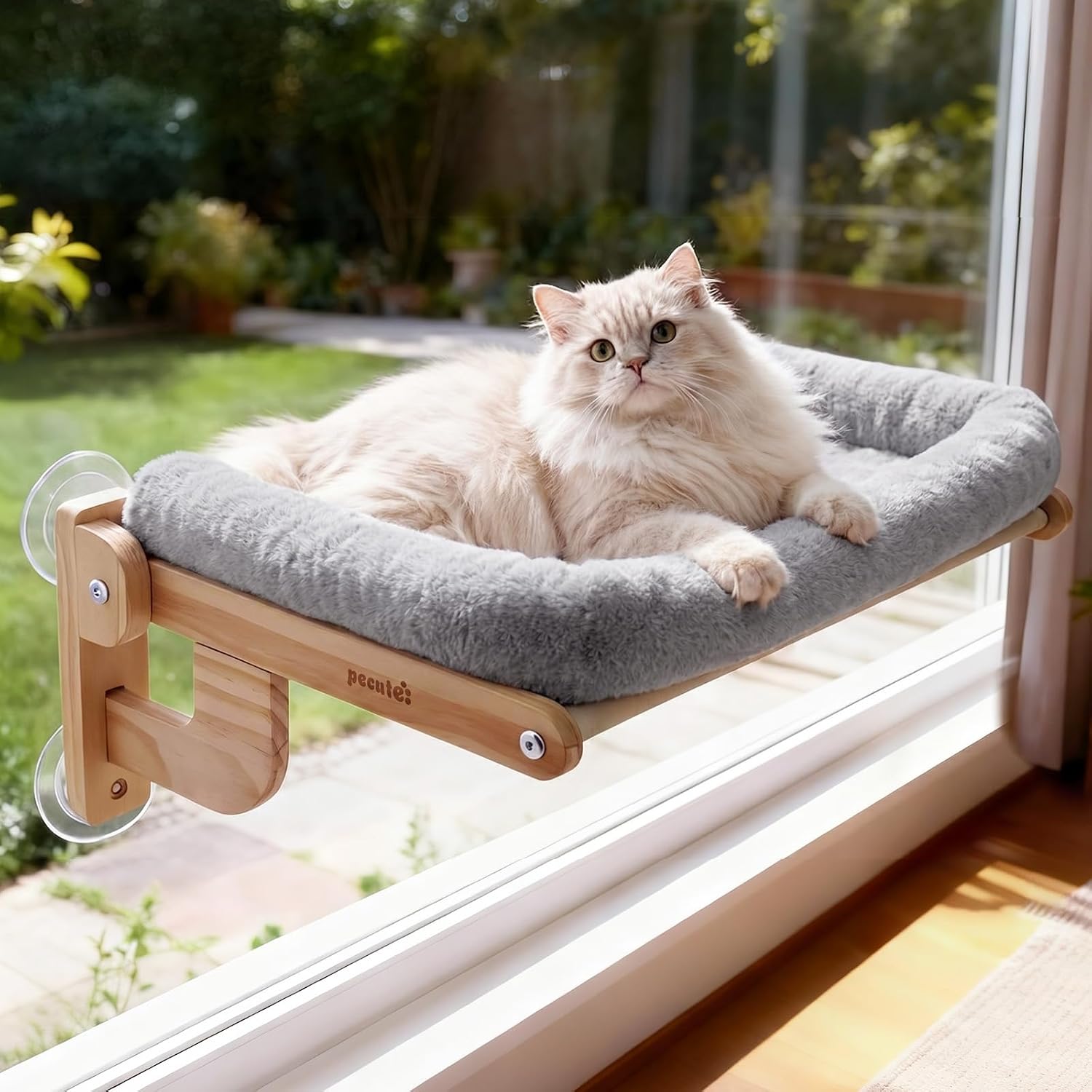 Pecute Cat Window Hammock Foldable, Cat Bed with Soft Cushion Grey, 26" L