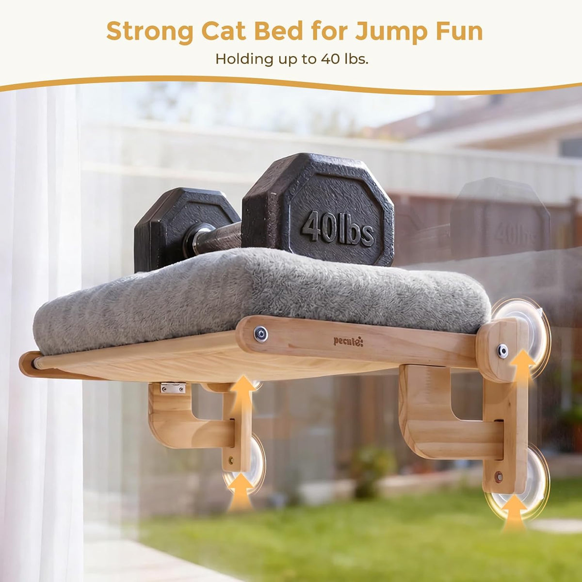 Pecute Cat Window Hammock Foldable, Cat Bed with Soft Cushion Grey, 26" L