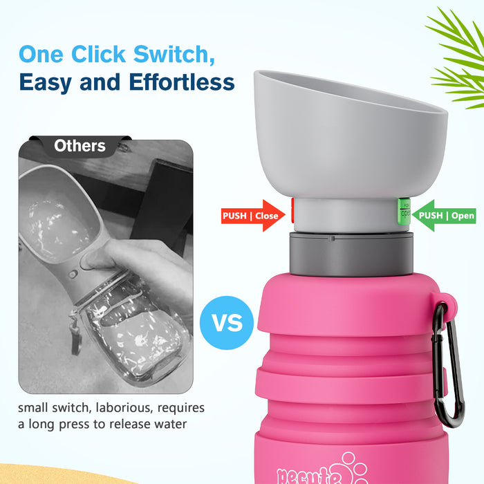 Pecute Foldable Dog Water Bottle 850ml (Pink)