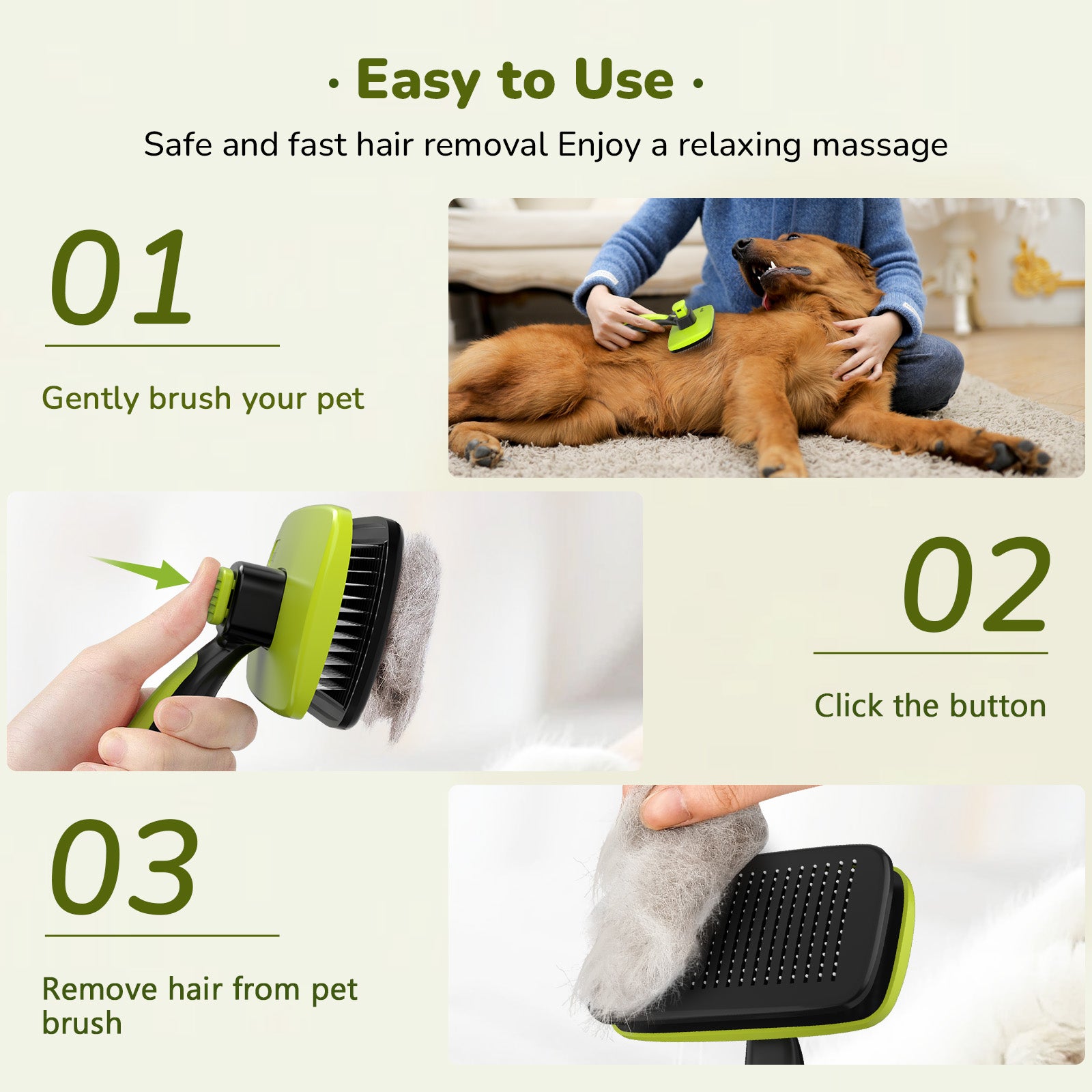 Pecute Taille L Brosse de toilettage autonettoyante pour animaux de compagnie Particules de massage