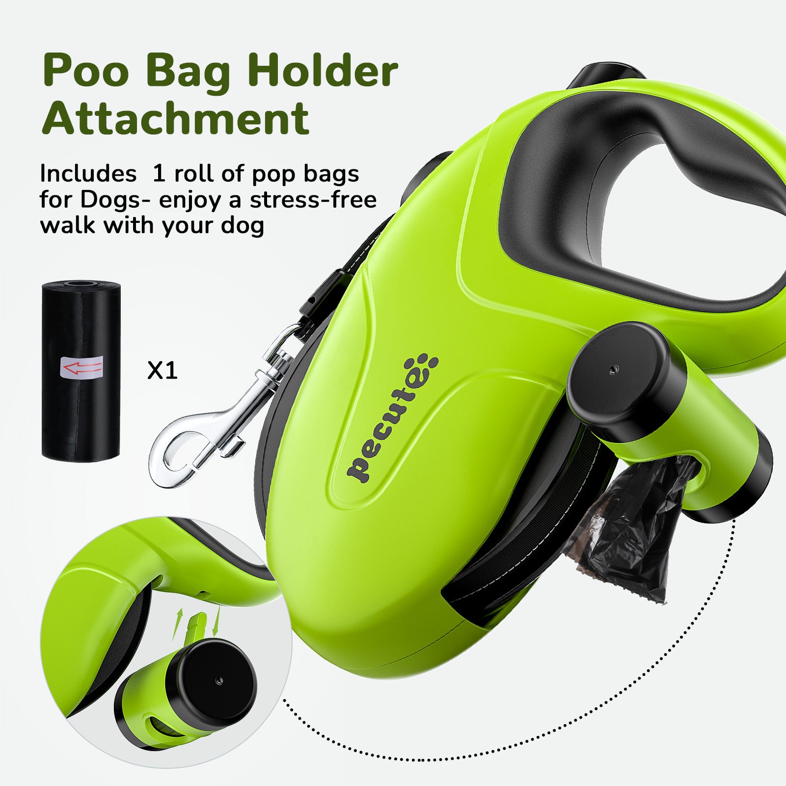 Pecute 32ft Retractable Dog Leash with Reflective Strips with  Poop Bag