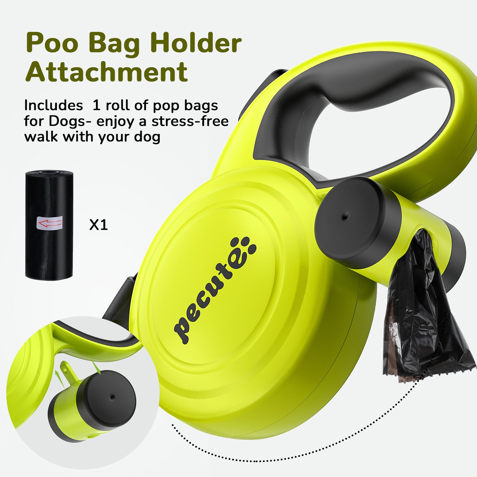 Pecute Retractable Dog Leash with Dog Waste Bag Holder