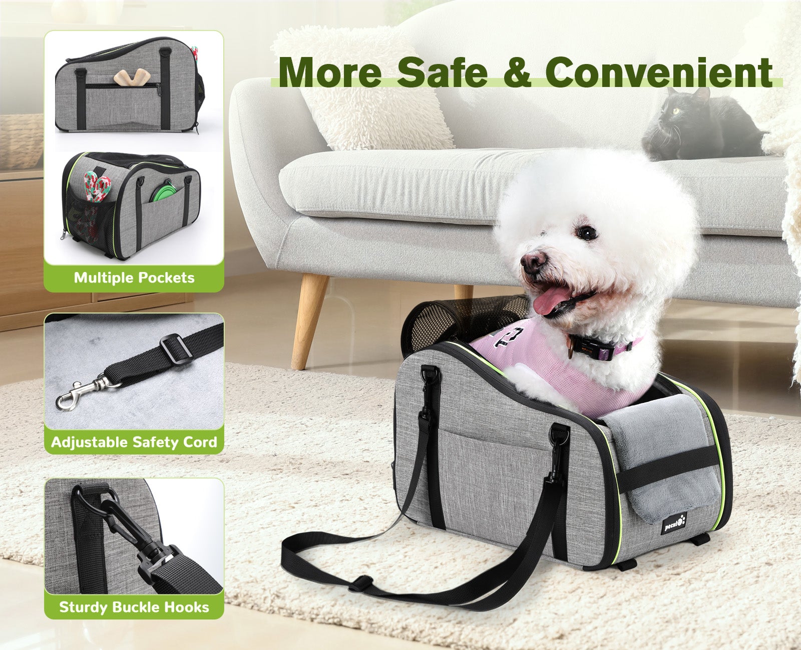 Sac de transport pour animaux de compagnie avec accoudoir central de voiture Pecute gris