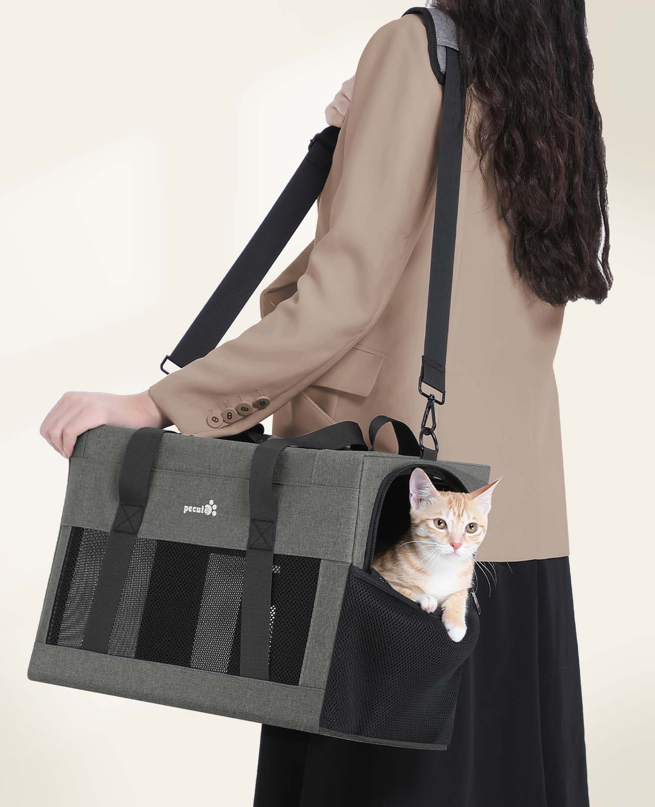 Pecute Cat Handtasche, quadratisch, mit integriertem Rahmen