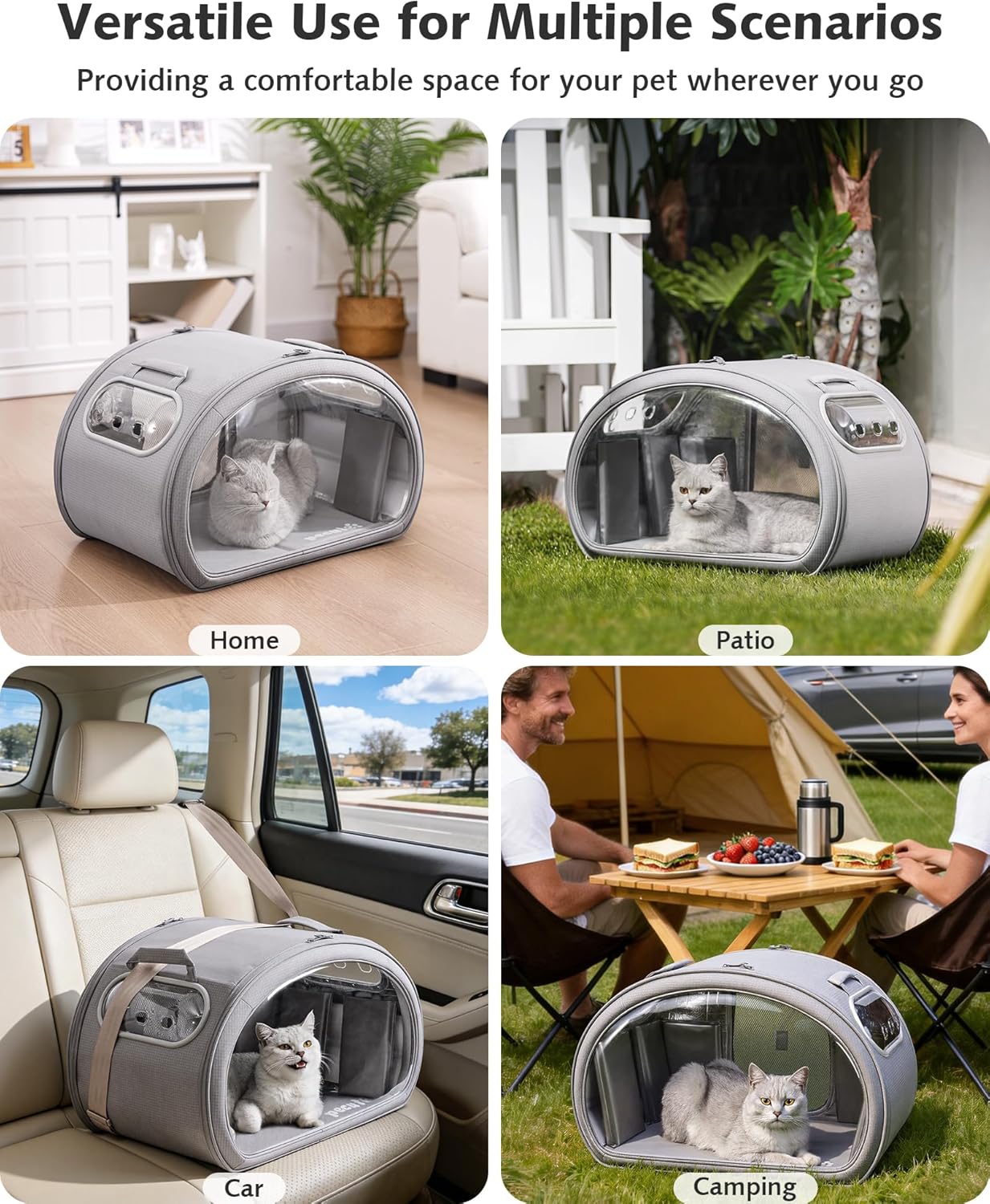 pecute Cat Cooling House, Dog House with Cooling Mat, Indoor Cat Bed with Insulation and 6 Built-in Ice Packs, Foldable Transparent Window Cat House for Small Medium Pets Under 6kg,M,Grey