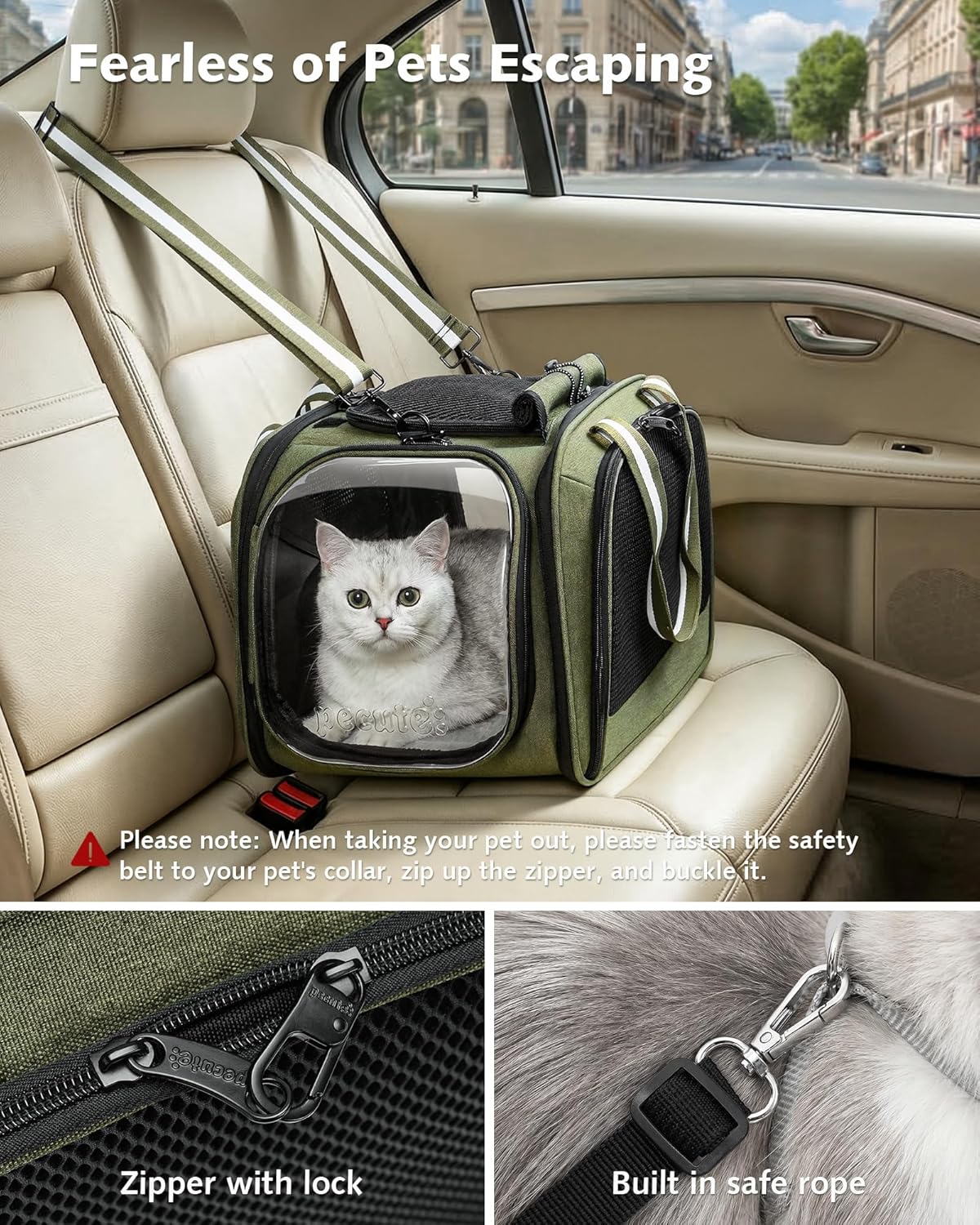 pecute Cat Carrier Bubble Window, Cat Carrier Bag Breathable, Stable Bubble Pet Carrier, Pet Carrier With Sun Protection Roller Blinds, Dog Carrier for Hiking, Walking, Travelling, Green