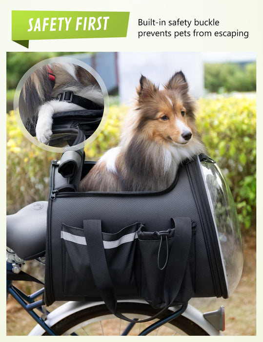 Pecute Sac de transport pour animaux de compagnie avec fenêtre en acrylique Sac de vélo Pillion Panier portable pour animaux de compagnie