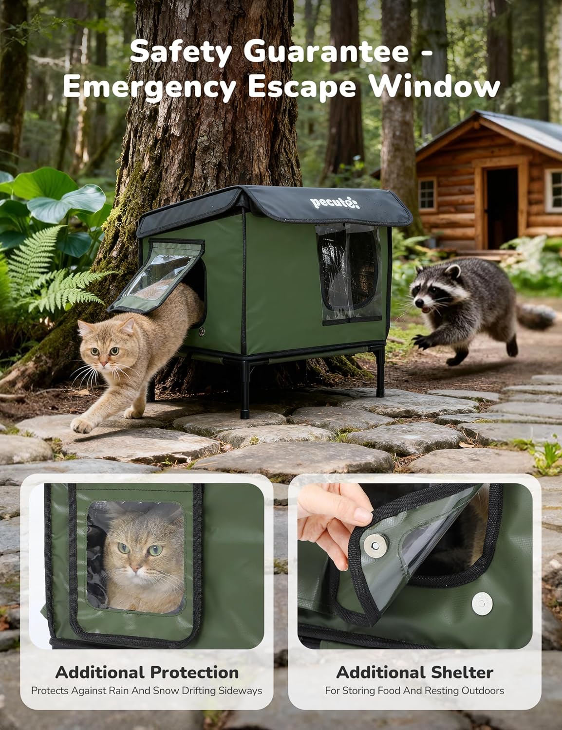 Pecute Heated Outdoor Cat House with Heating Pad