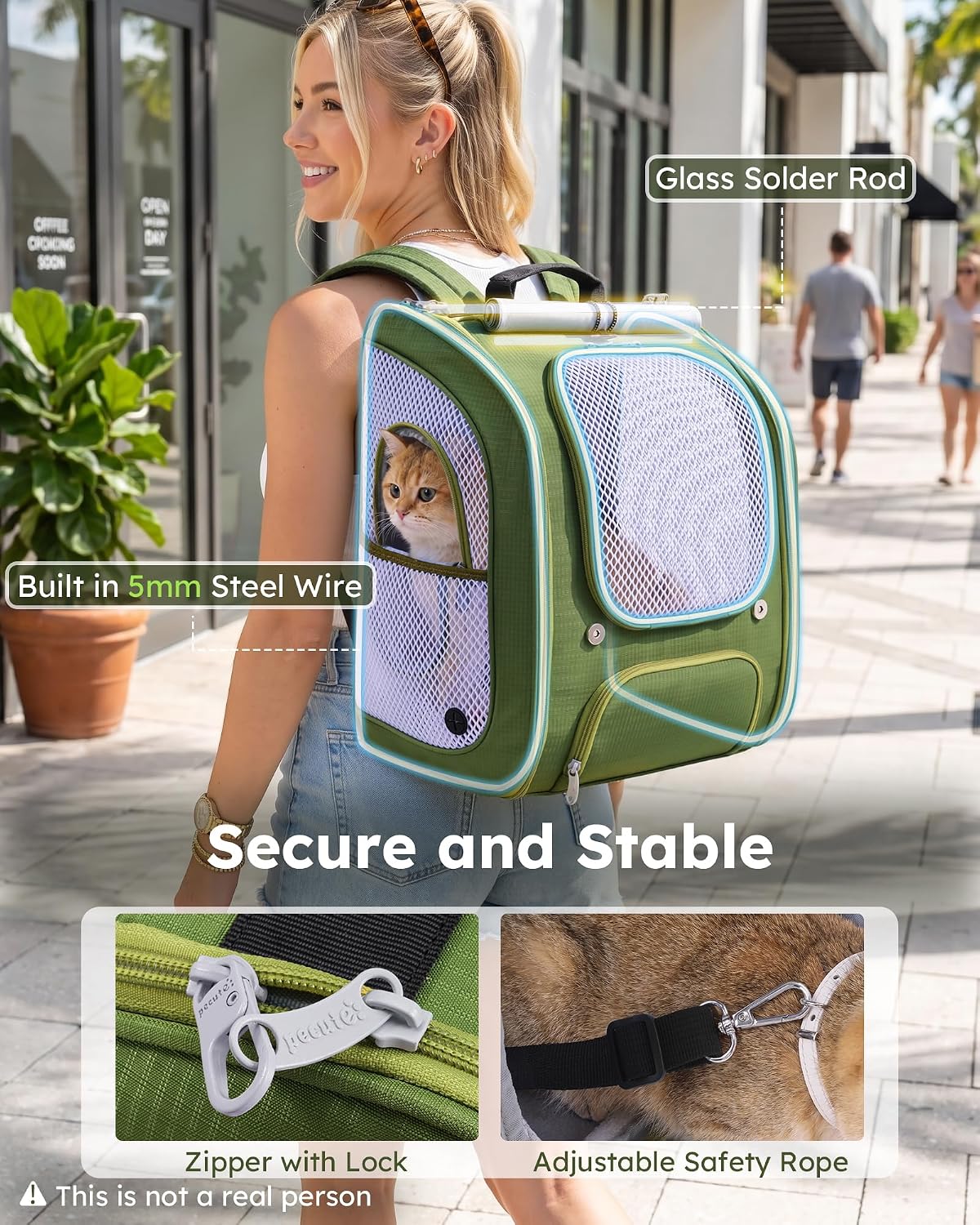 Pecute Cat Backpack Carrier, Spacious & Breathable Pet Backpack, Green