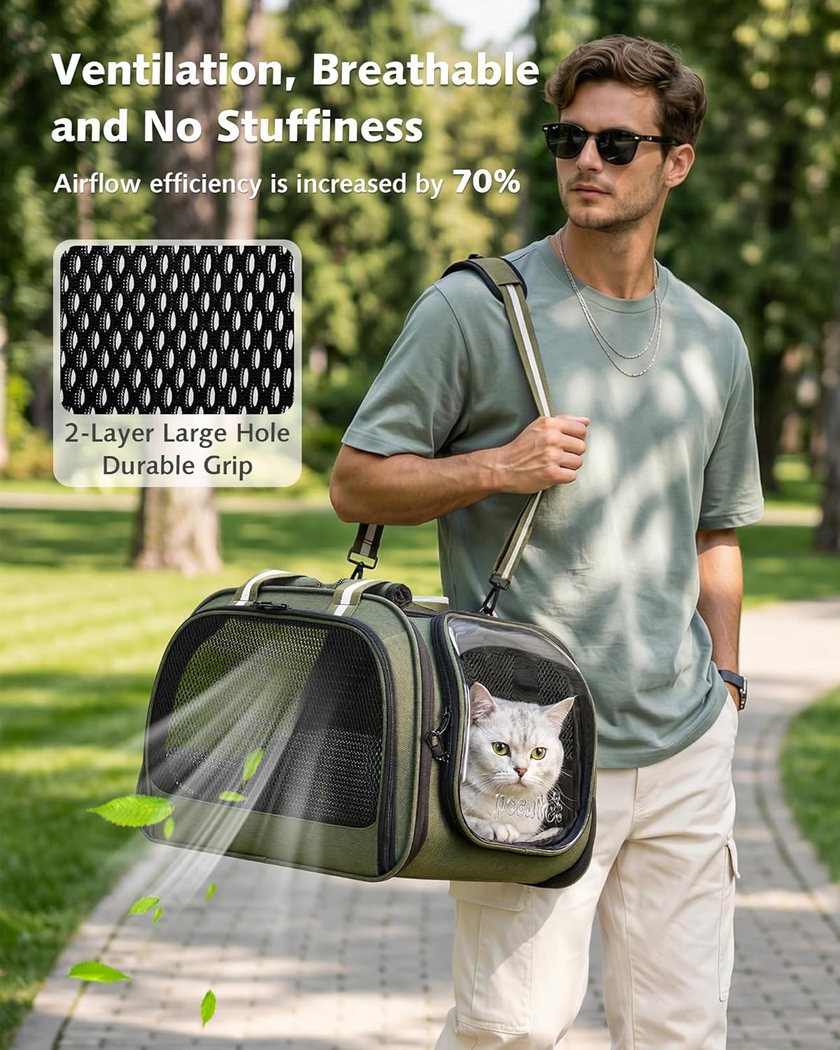 pecute Cat Carrier Bubble Window, Cat Carrier Bag Breathable, Stable Bubble Pet Carrier, Pet Carrier With Sun Protection Roller Blinds, Dog Carrier for Hiking, Walking, Travelling, Green