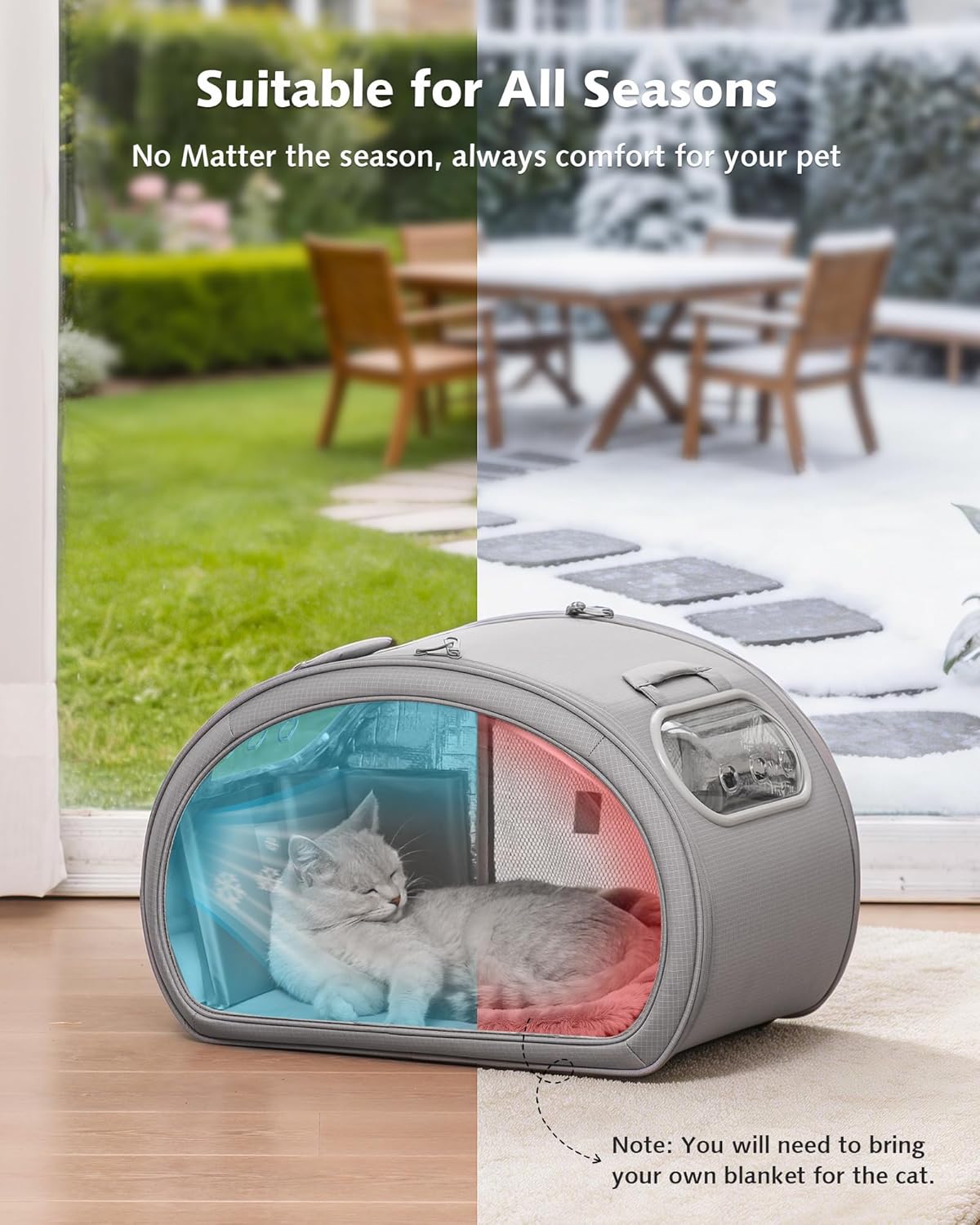 pecute Cat Cooling House, Dog House with Cooling Mat, Indoor Cat Bed with Insulation and 6 Built-in Ice Packs, Foldable Transparent Window Cat House for Small Medium Pets Under 6kg,M,Grey