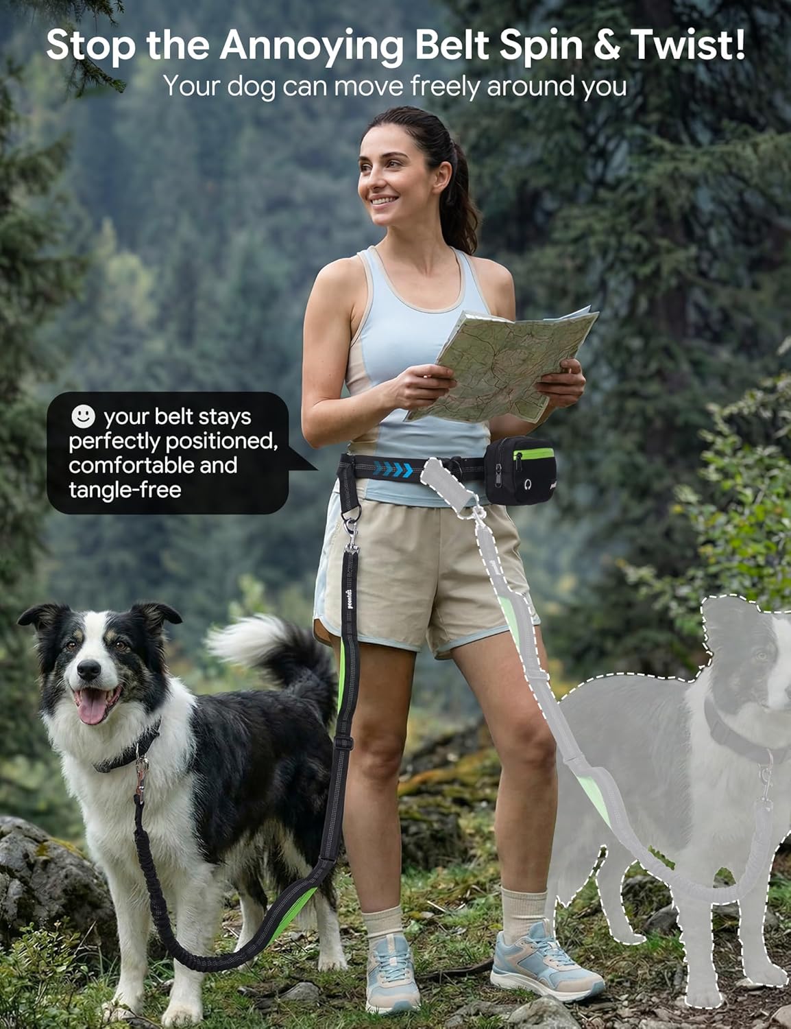 Dog Leash Hands Free, Waist Leash for Dog Walking with Pouch Removable| Shock Absorbing Bungee| Thickened Lumbar pad & Comfortable Dual Handles| Dog Running and Training,for 33-120lbs Dogs