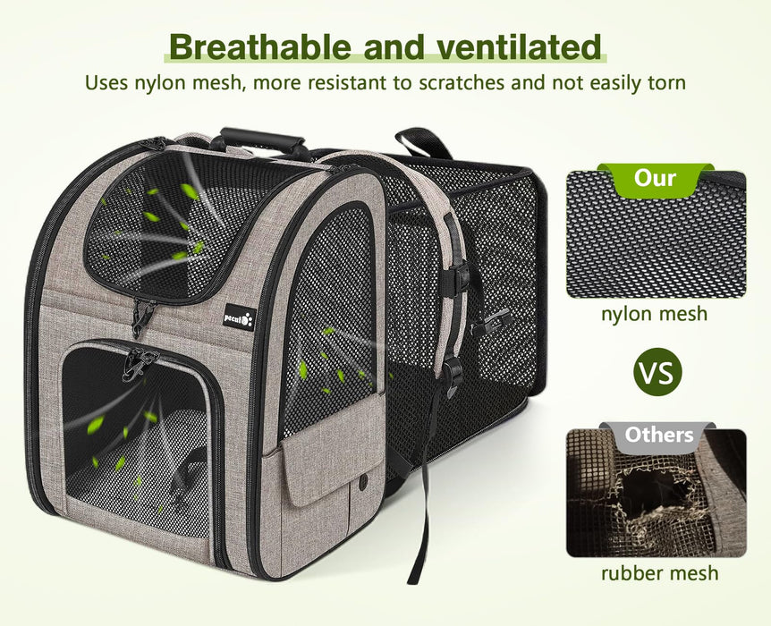 Pecute XL Size Pet Carrier Backpack Dog Carrier Expandable (Khaki)