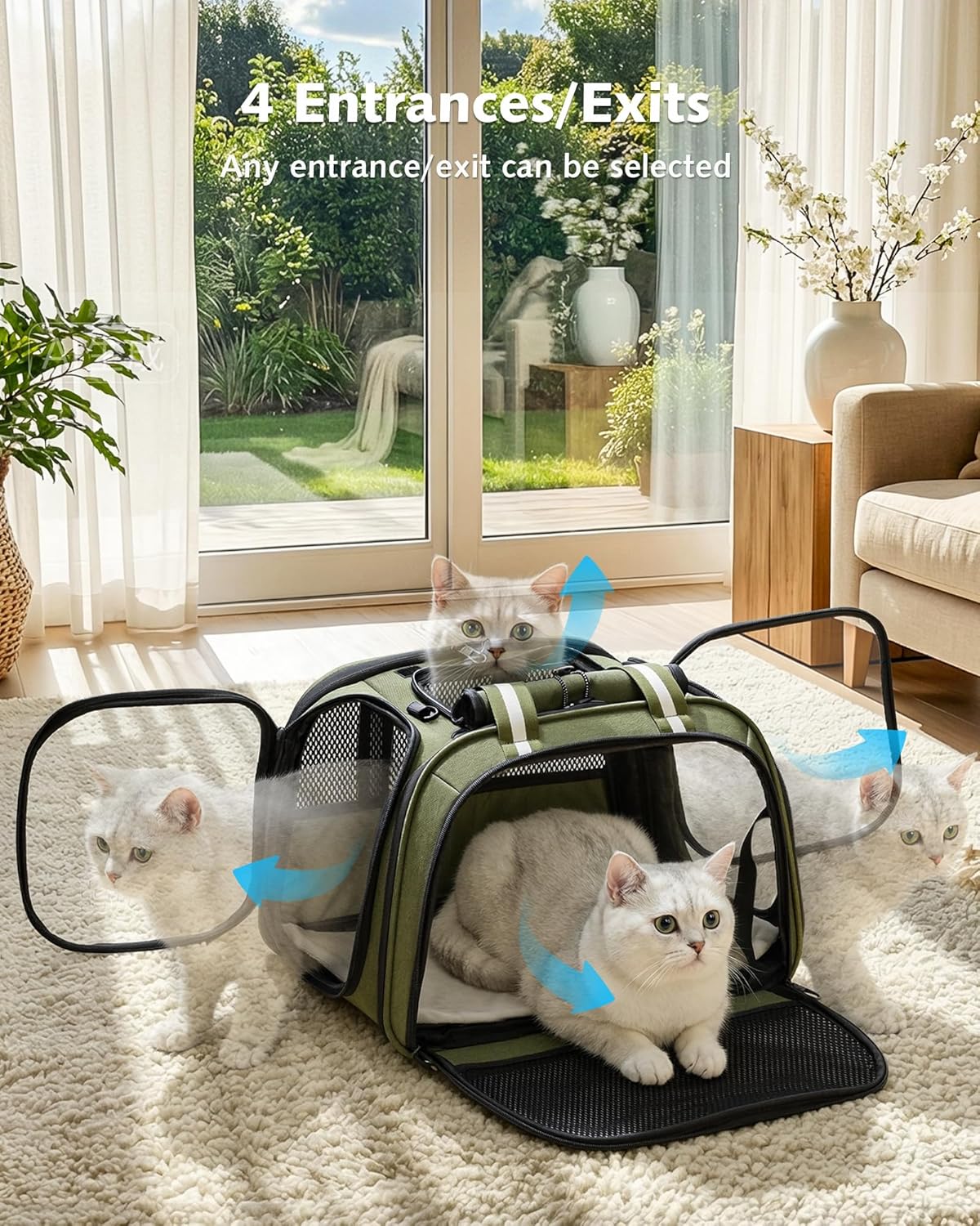pecute Cat Carrier Bubble Window, Cat Carrier Bag Breathable, Stable Bubble Pet Carrier, Pet Carrier With Sun Protection Roller Blinds, Dog Carrier for Hiking, Walking, Travelling, Green