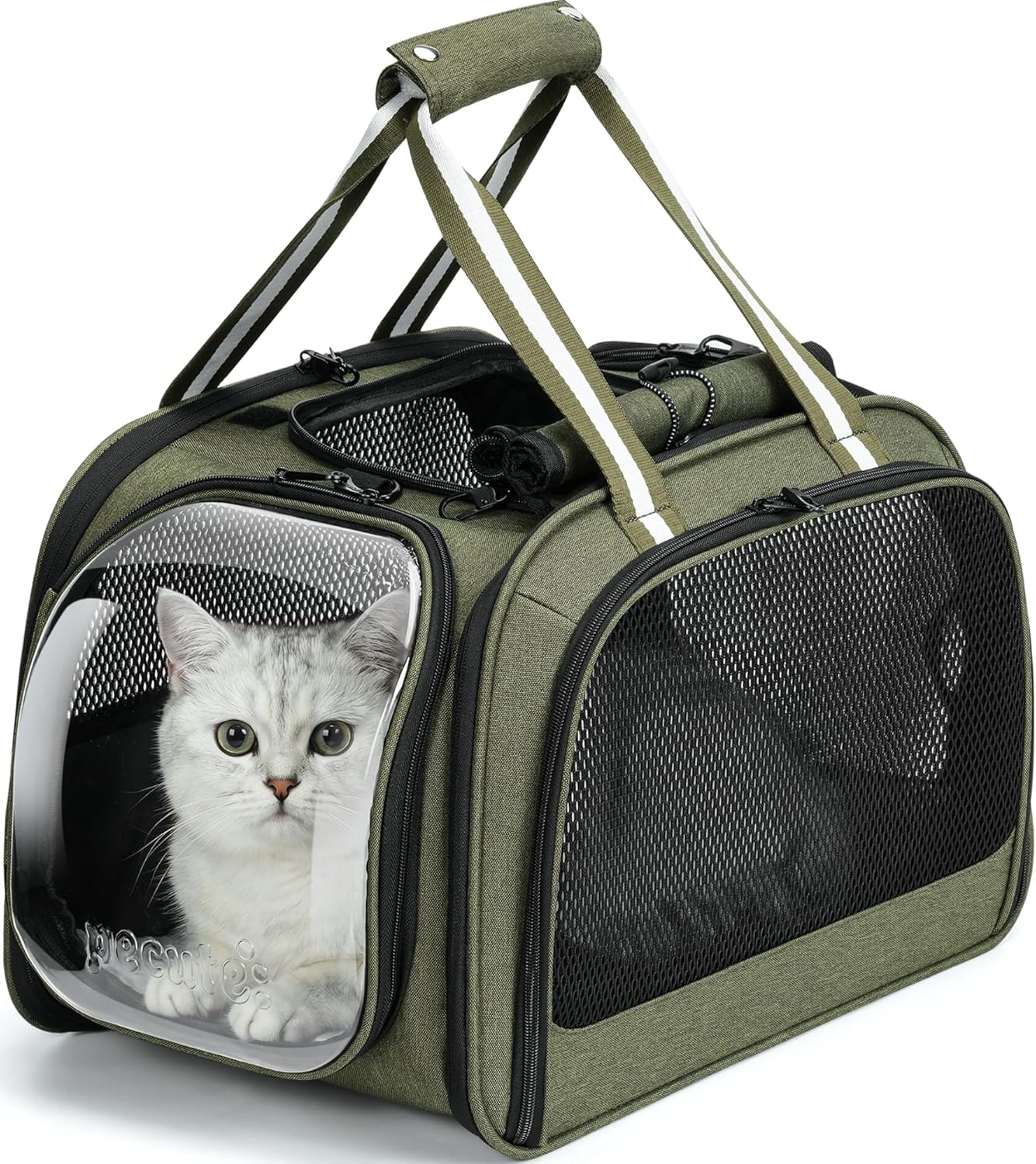 pecute Cat Carrier Bubble Window, Cat Carrier Bag Breathable, Stable Bubble Pet Carrier, Pet Carrier With Sun Protection Roller Blinds, Dog Carrier for Hiking, Walking, Travelling, Green