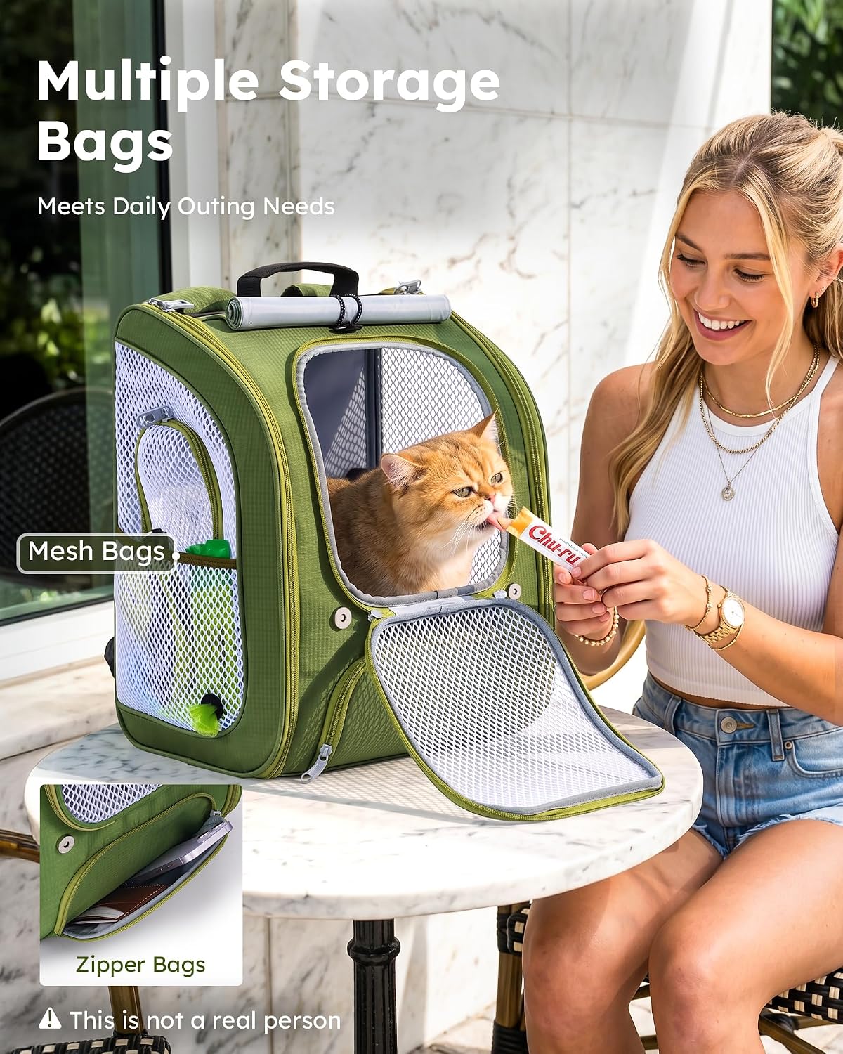 Pecute Cat Backpack Carrier, Spacious & Breathable Pet Backpack, Green