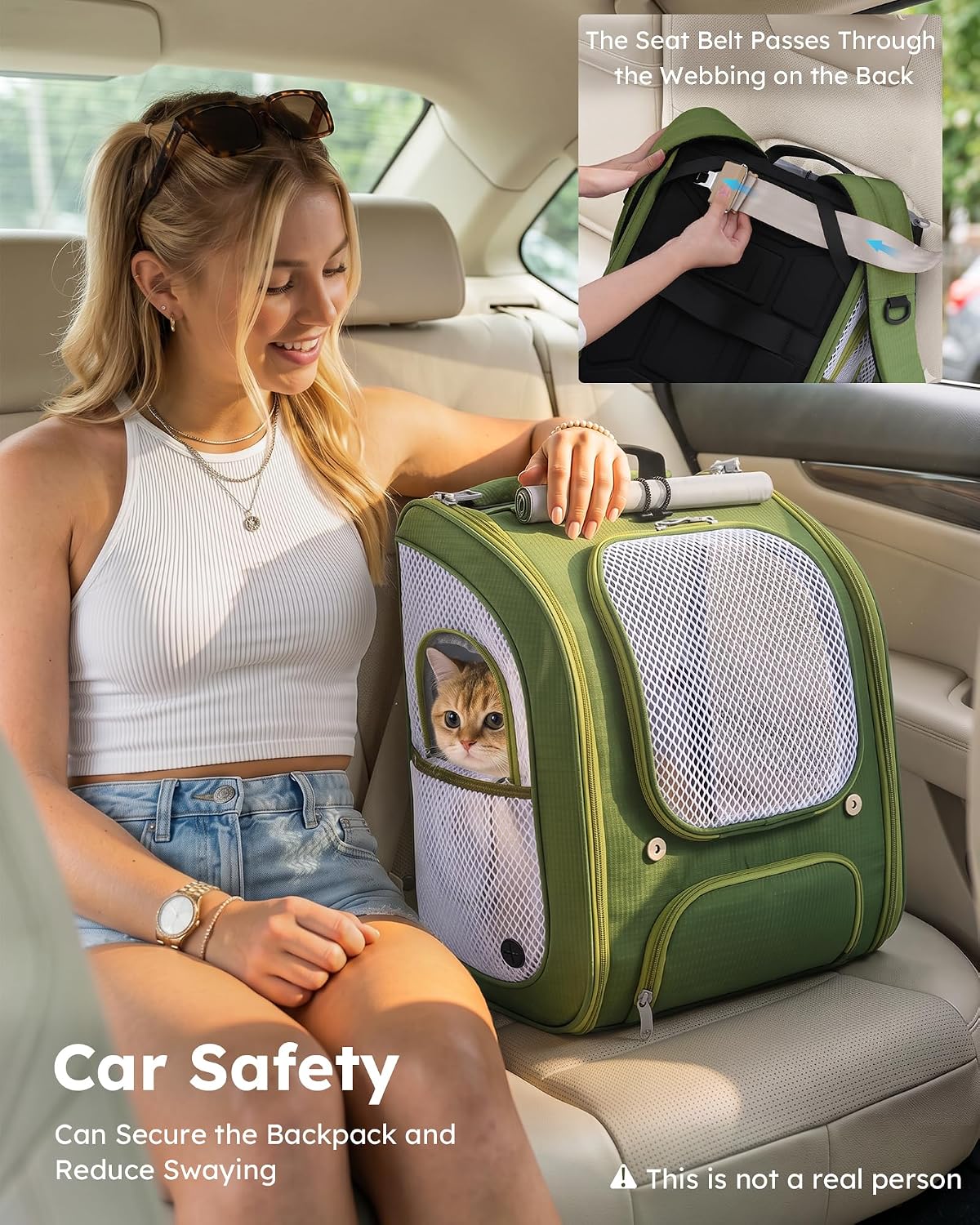 Pecute Cat Backpack Carrier, Spacious & Breathable Pet Backpack, Green