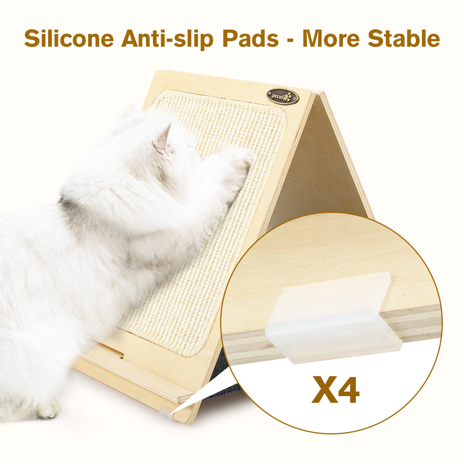 Pecute Triangle Cat Scratcher, Double-Sided Woven Sisal Foldable Cat Scratching Pad