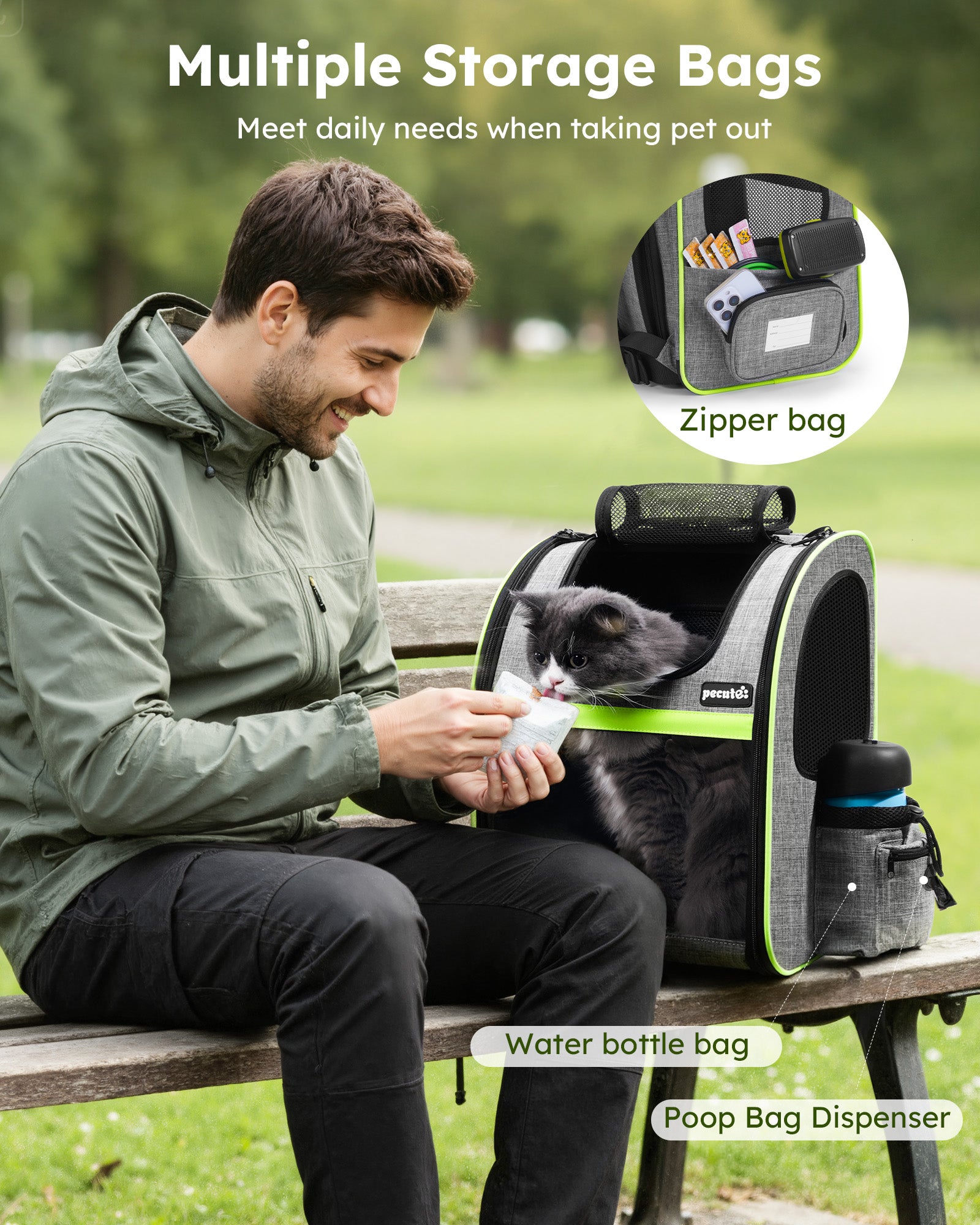 Pecute Portable respirant sac à dos extensible chat transporteur chien sac à dos (gris)