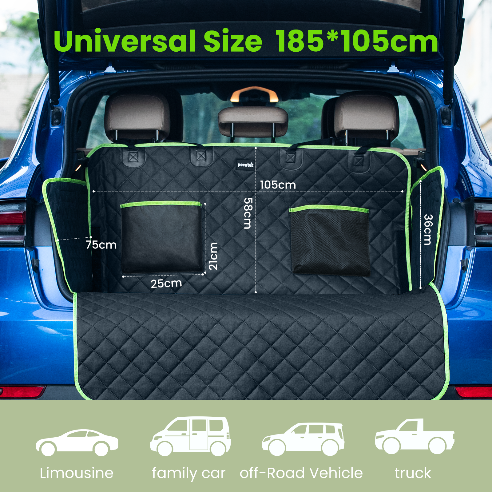 Pecute Trunk Car Pad Green Rhombus Checkered