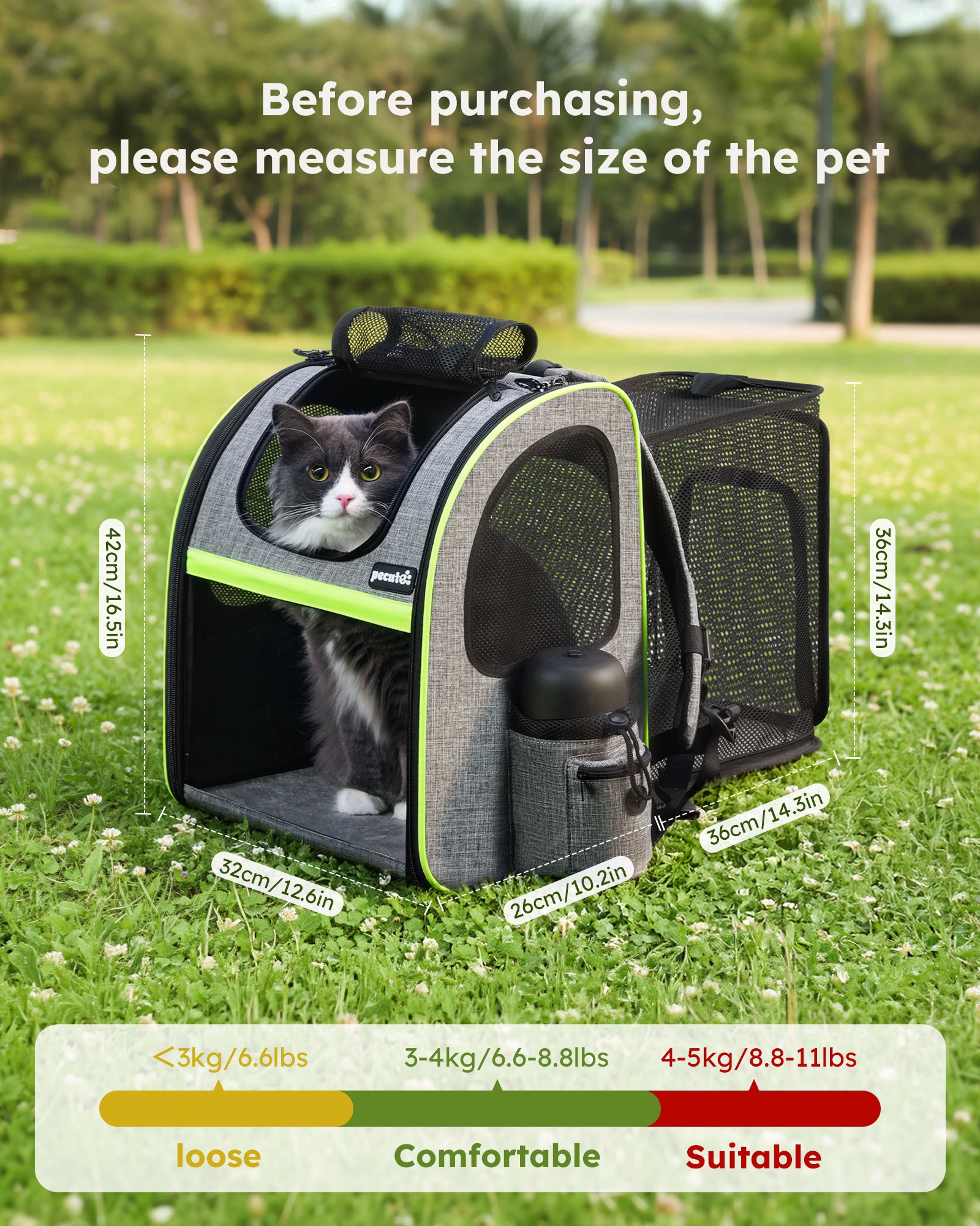 Pecute Portable respirant sac à dos extensible chat transporteur chien sac à dos (gris)