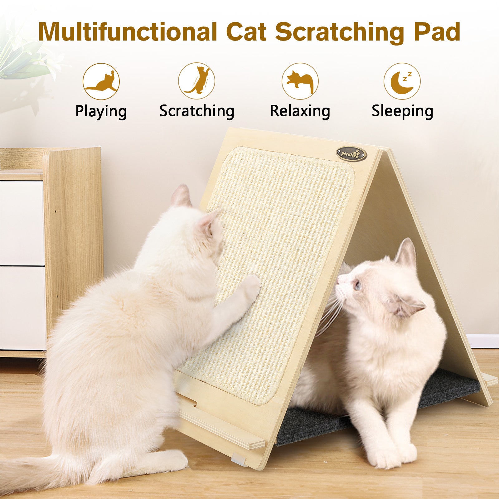 Pecute Triangle Cat Scratcher, Double-Sided Woven Sisal Foldable Cat Scratching Pad