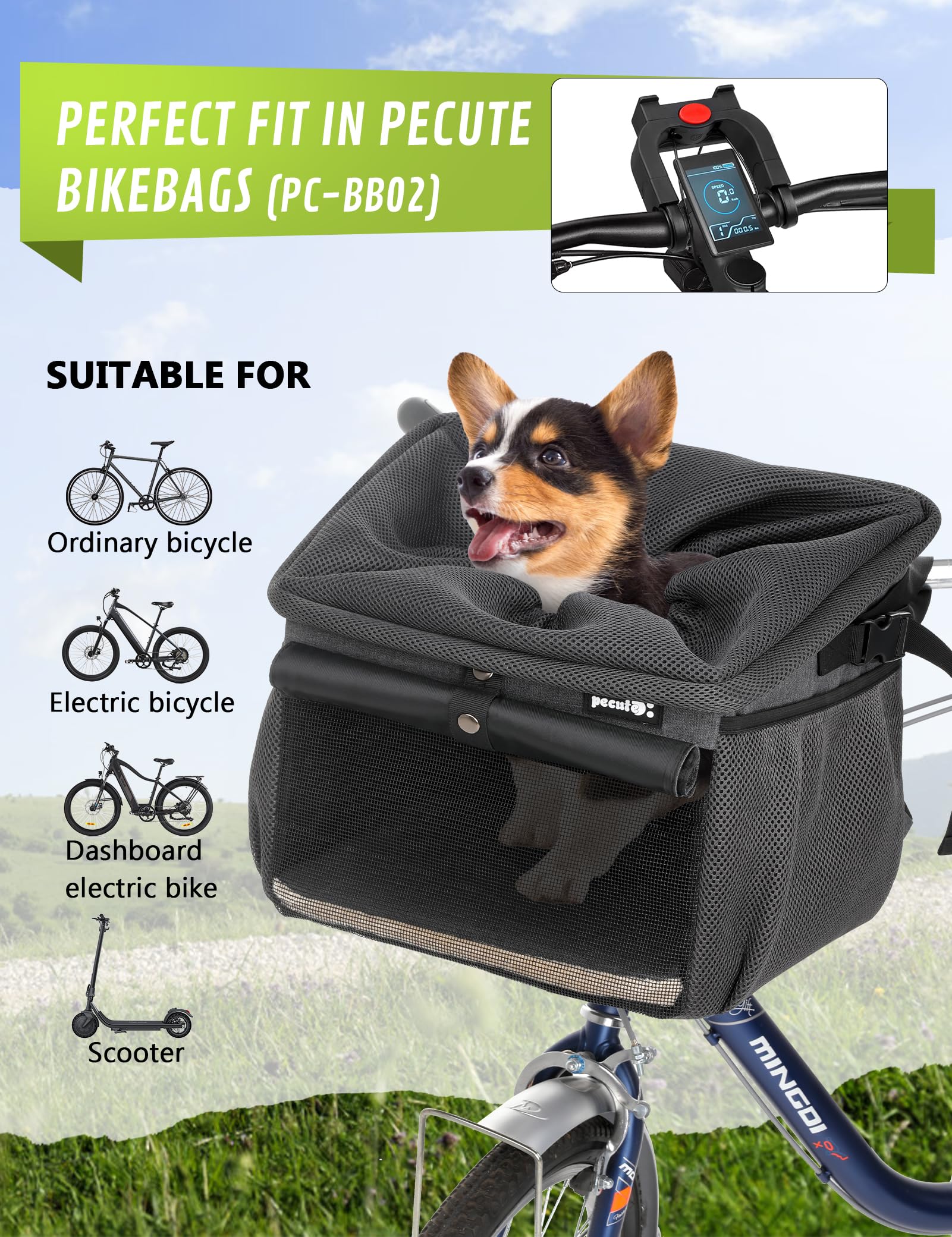 Adaptateur de guidon de panier de vélo pour chien Pecute adapté aux vélos électriques