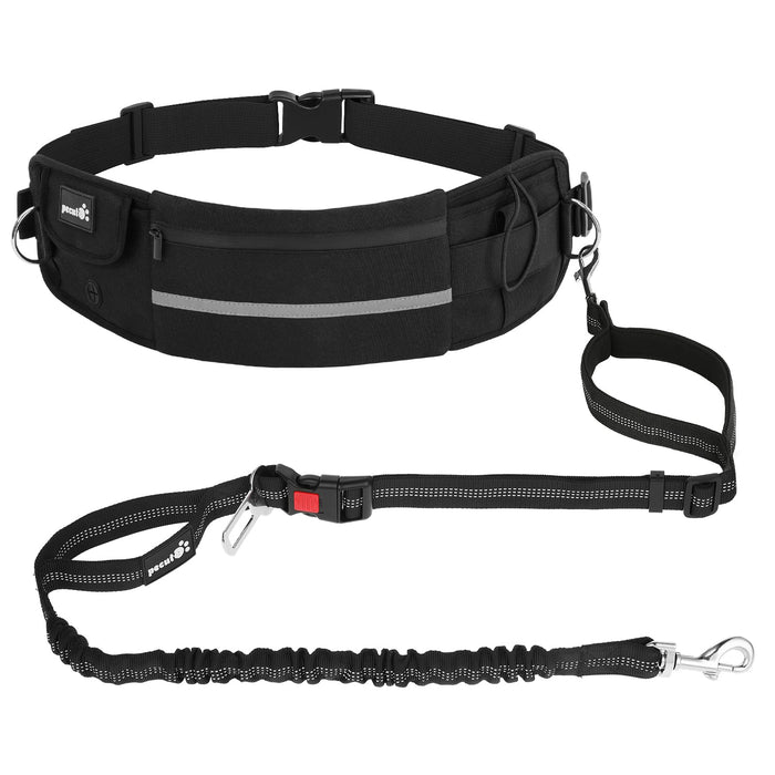 Pecute Hands Free Dog Leash with Pouch Black