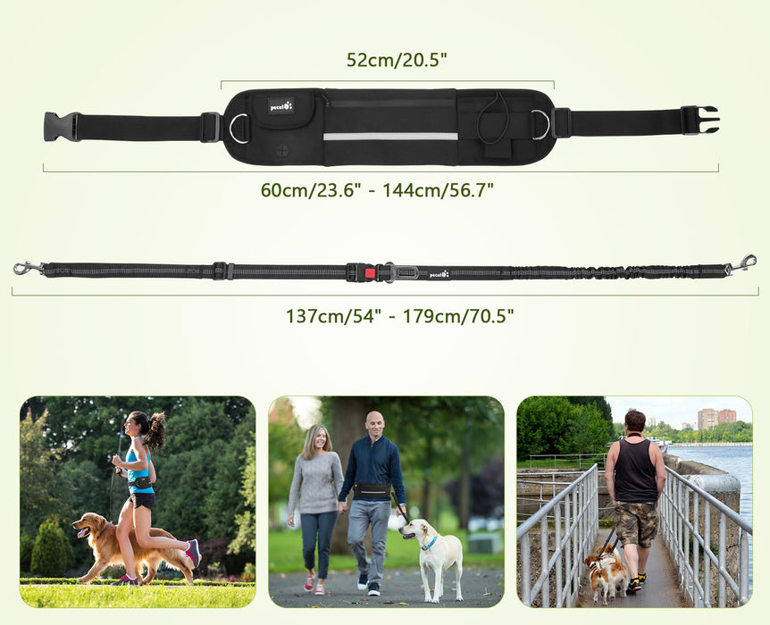 Pecute Hands Free Dog Leash with Pouch Black