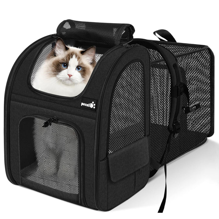 Pecute Cat Carrier Dog Backpack Expandable（Black）