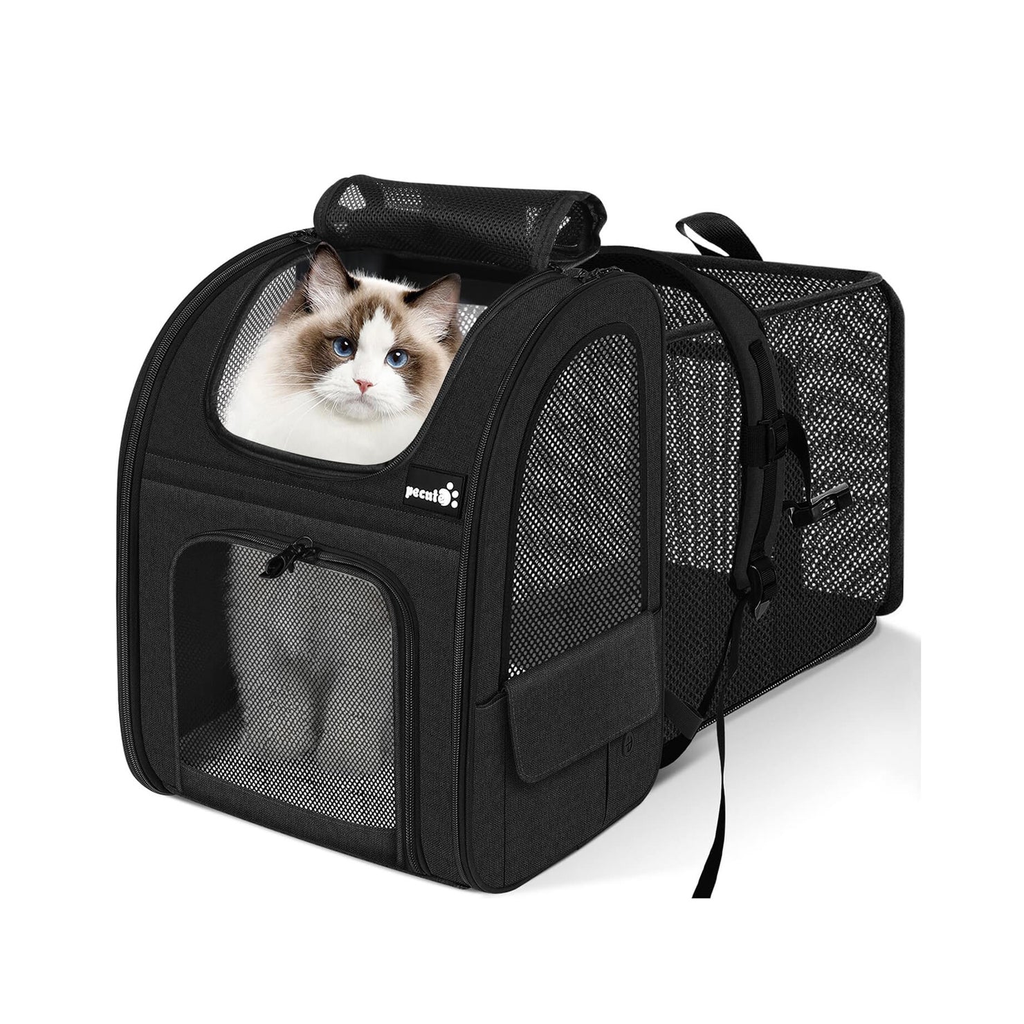 Pecute Cat Carrier Dog Backpack Expandable（Black）