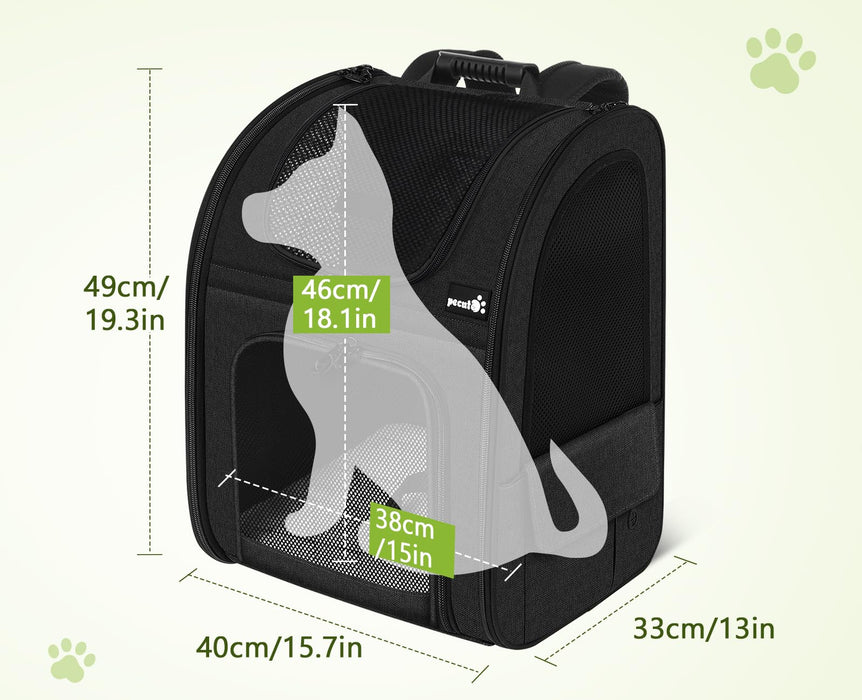 Pecute XL Size Pet Carrier Backpack Dog Carrier Expandable (Black)